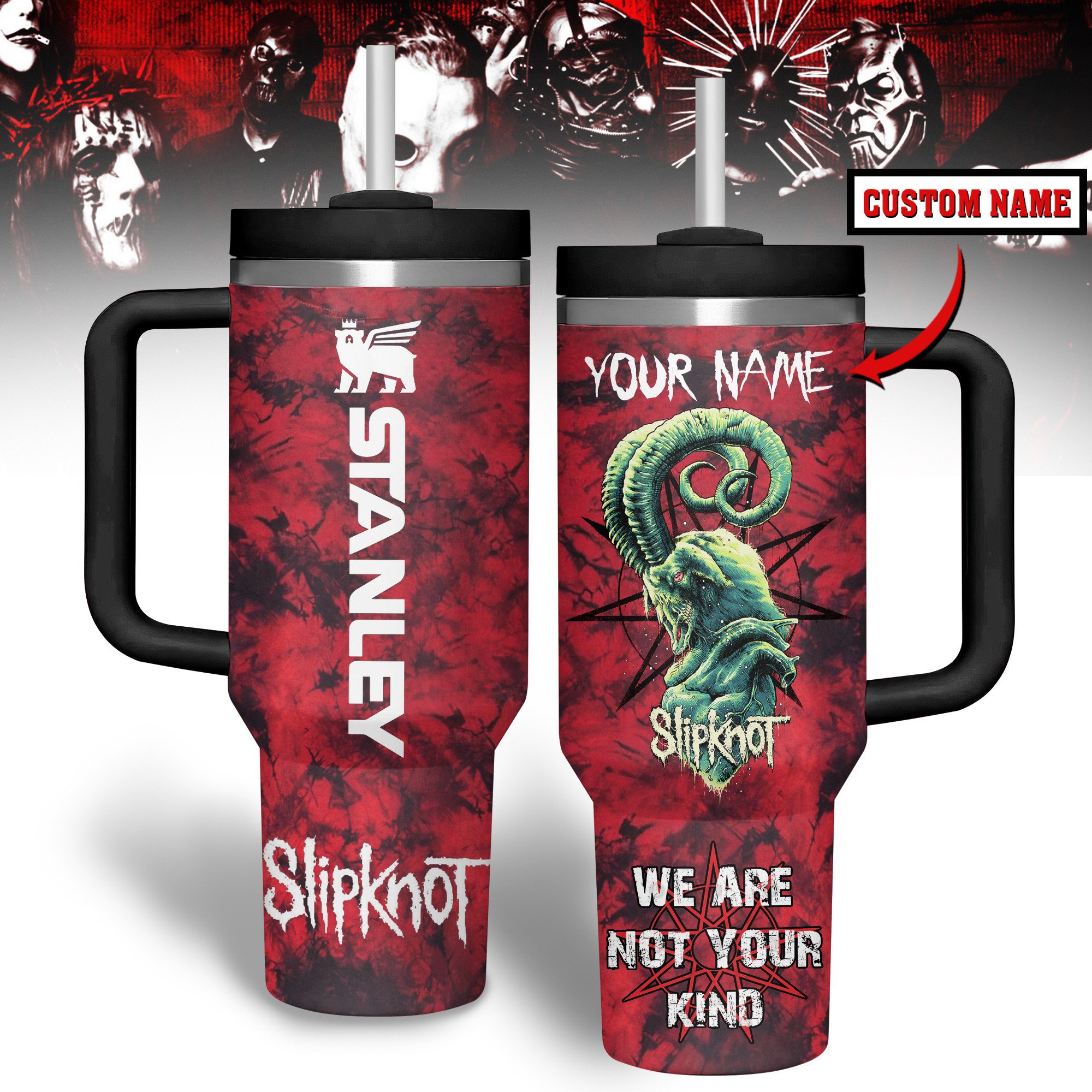 Slipknot Music Custom Stanley Quencher 40oz Stainless Steel Tumbler With Handle