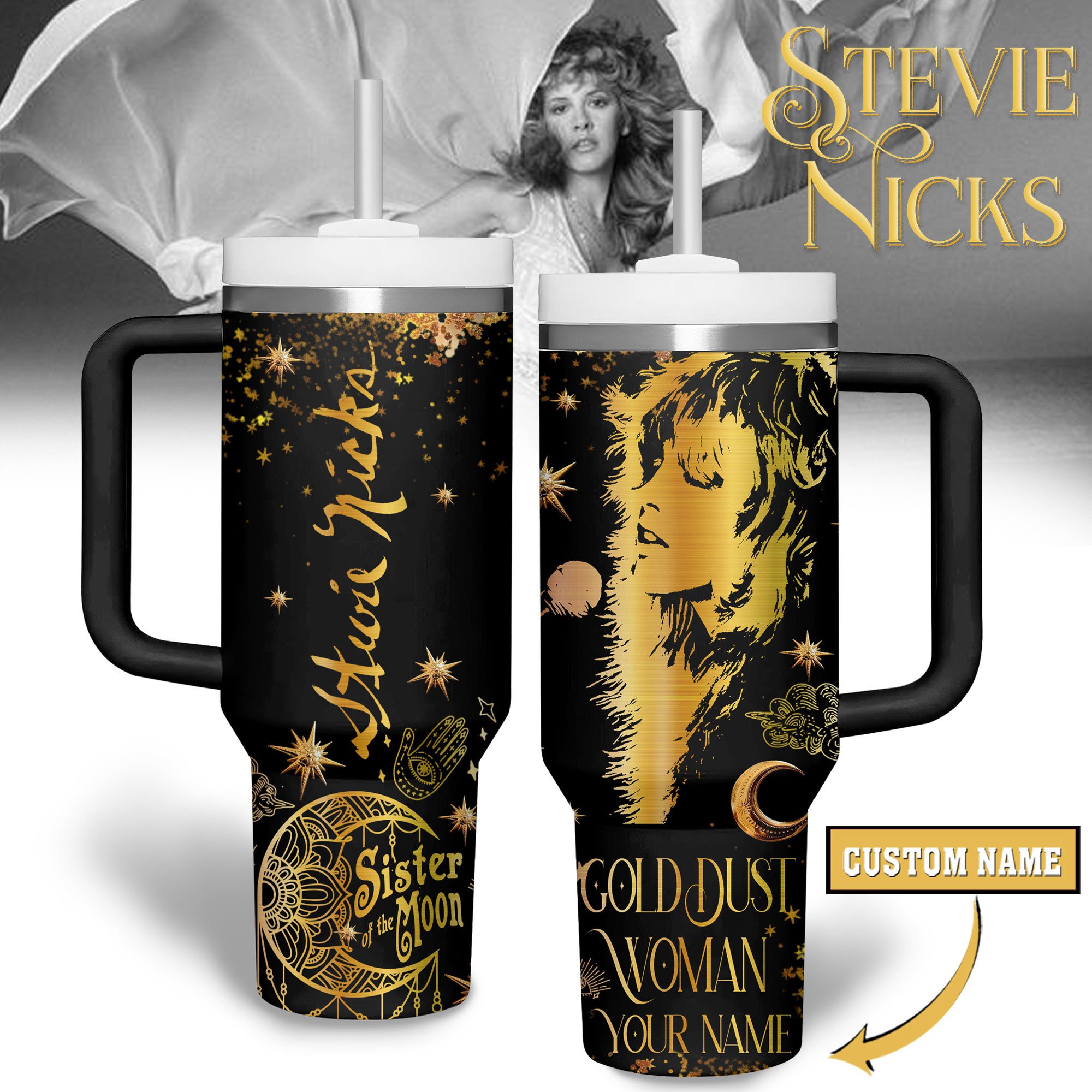 Stevie Nicks Music Custom Stanley Quencher 40oz Stainless Steel Tumbler With Handle