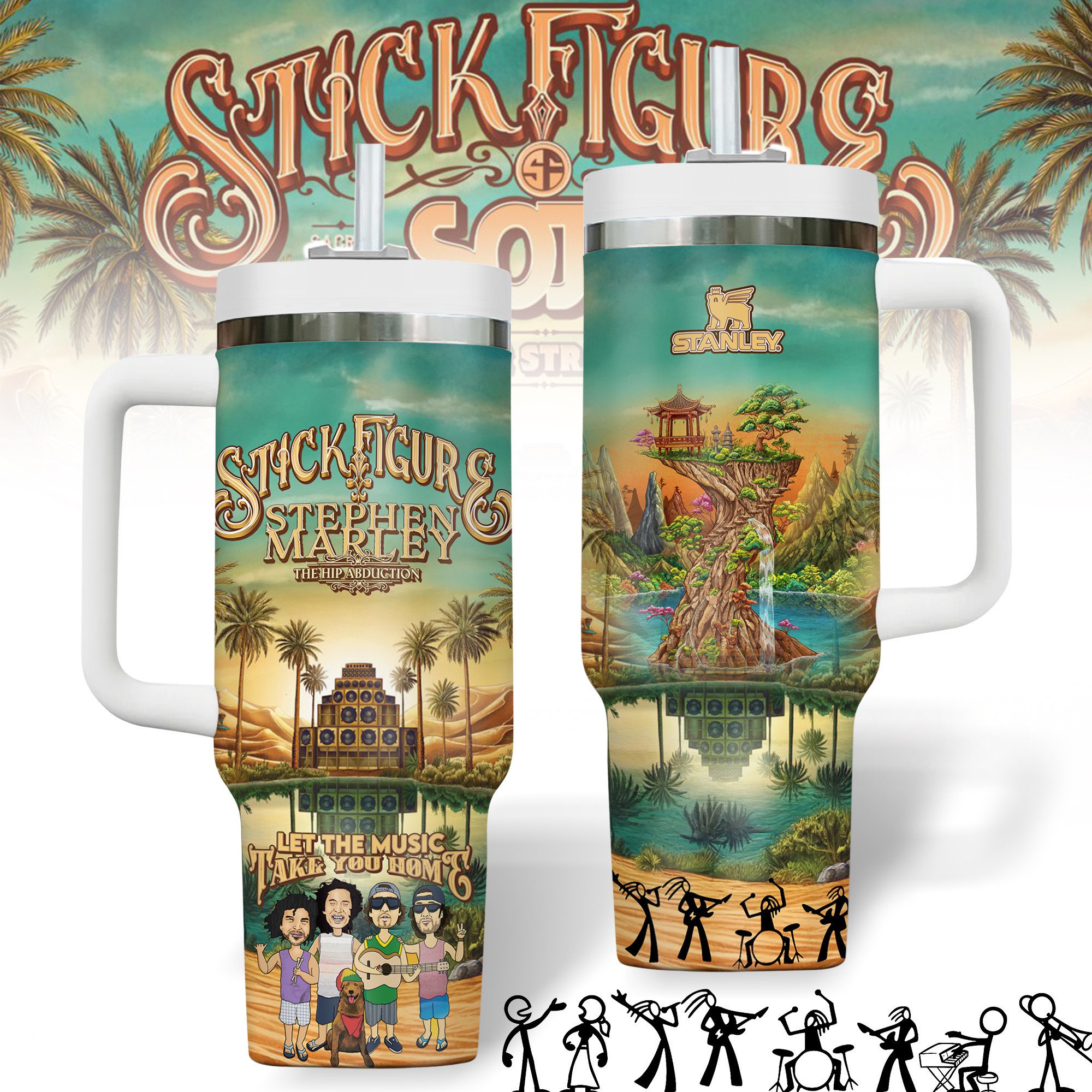 Stick Figure Band Music Custom Stanley Quencher 40oz Stainless Steel Tumbler With Handle