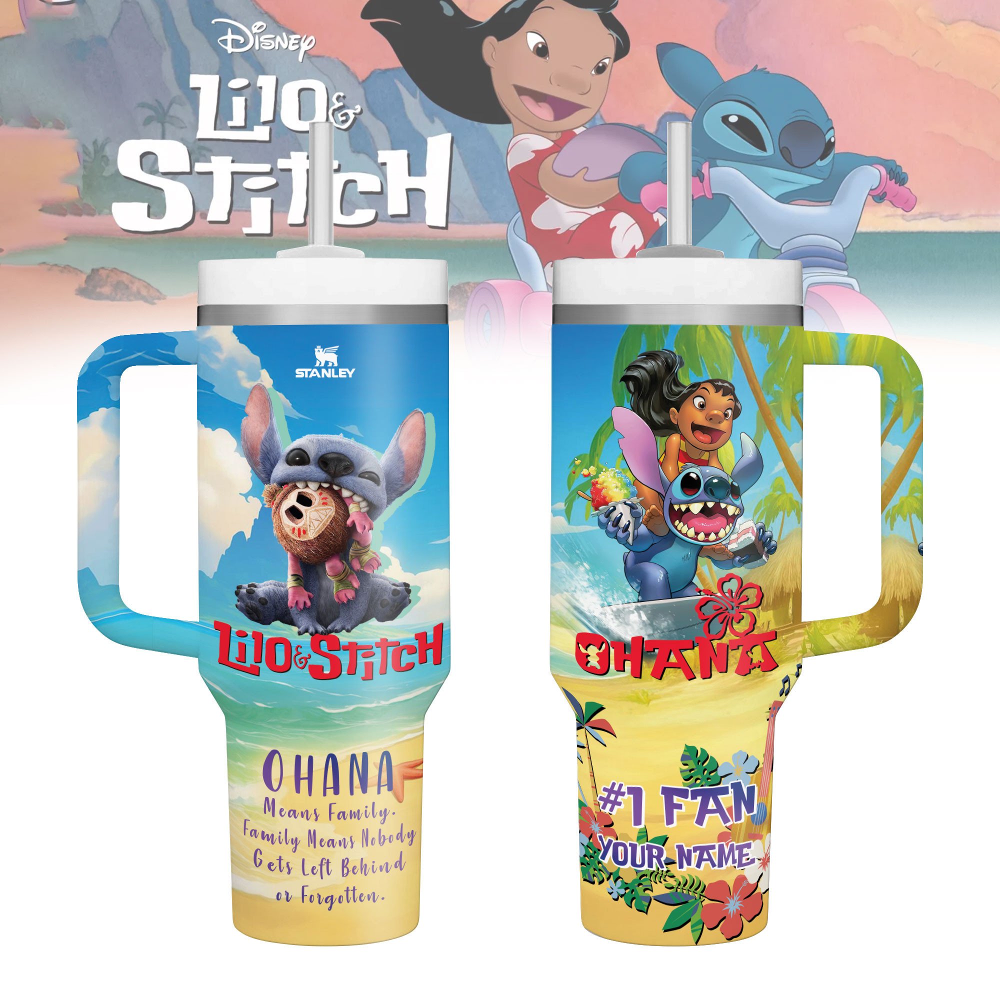 Stitch Cartoon Custom Stanley Quencher 40oz Stainless Steel Tumbler With Handle