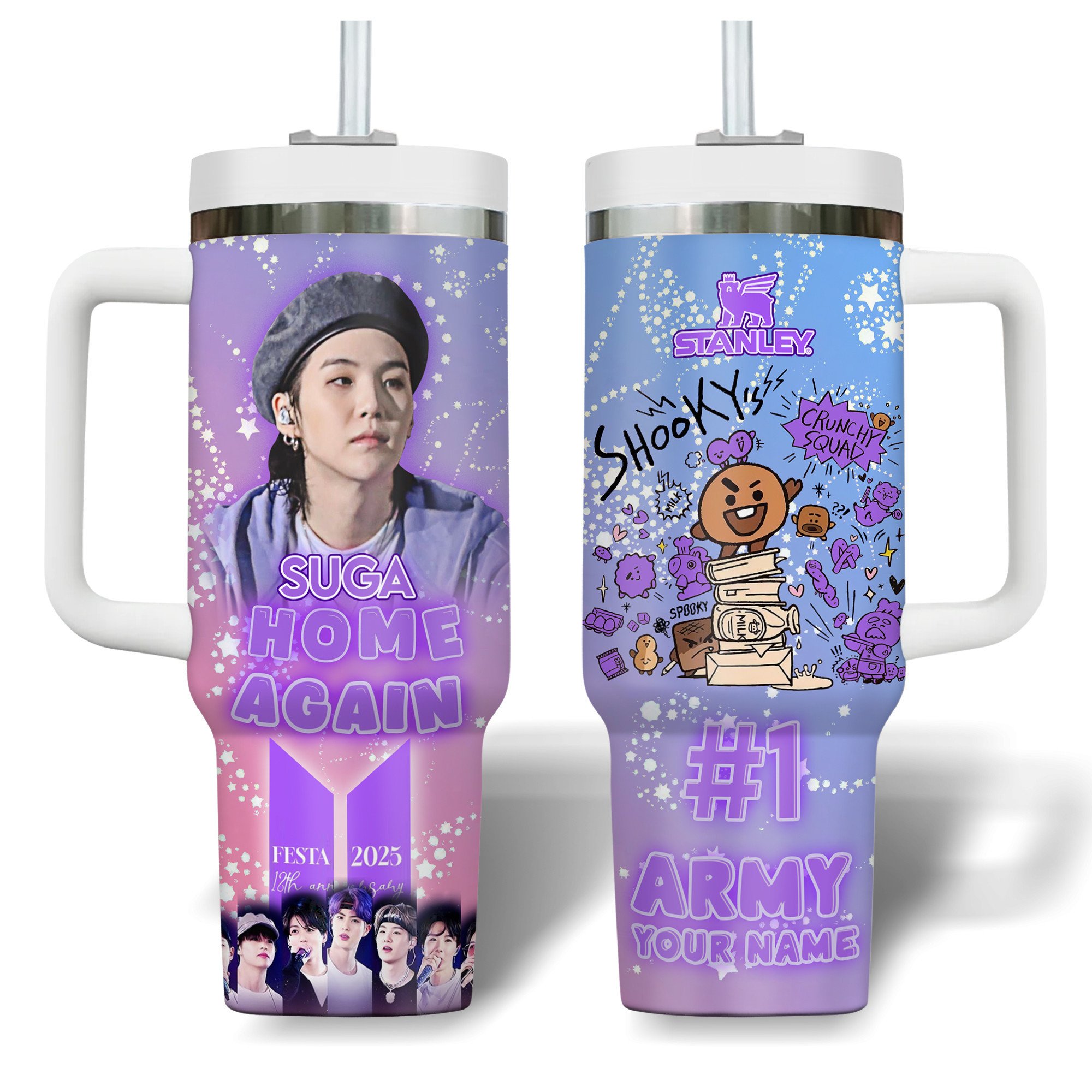 Suga BTS Music Custom Stanley Quencher 40oz Stainless Steel Tumbler With Handle