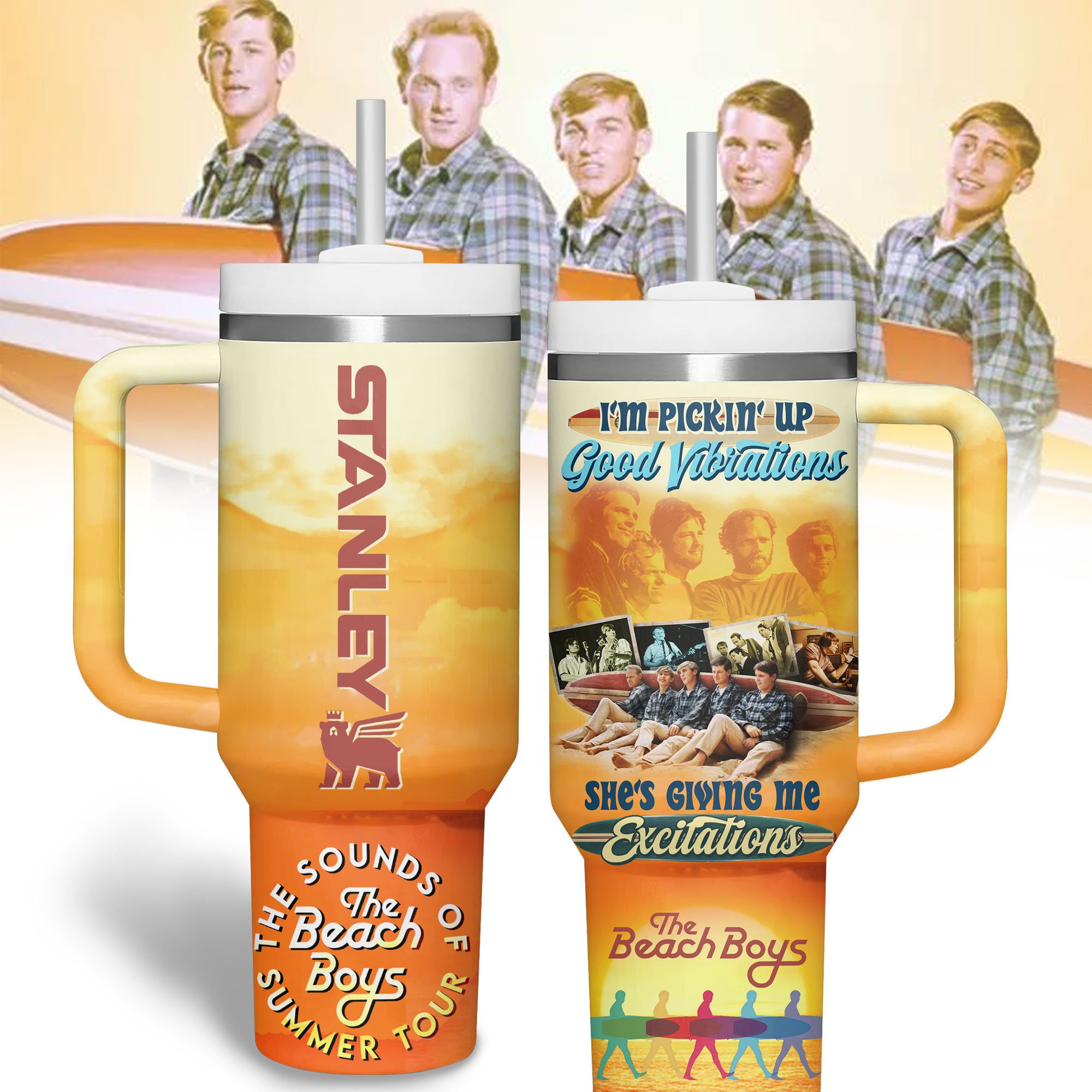 The Beach Boys Music Custom Stanley Quencher 40oz Stainless Steel Tumbler With Handle