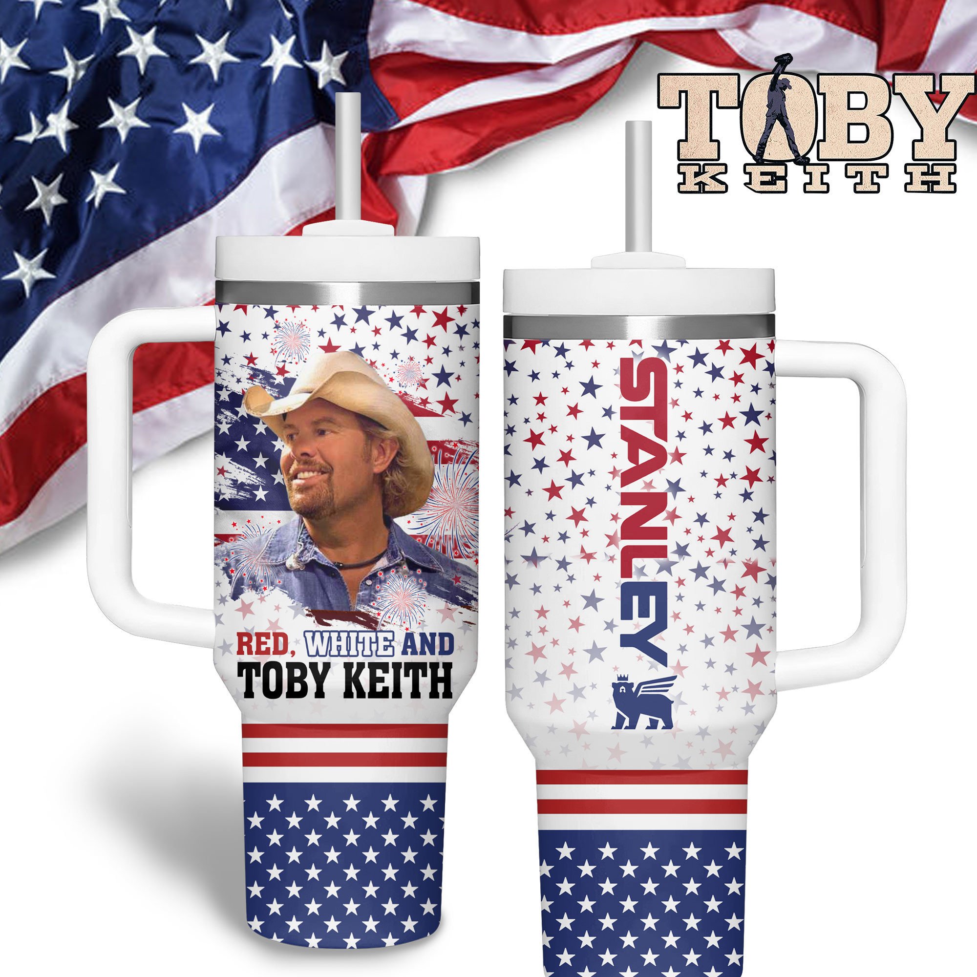 Toby Keith Music Custom Stanley Quencher 40oz Stainless Steel Tumbler With Handle