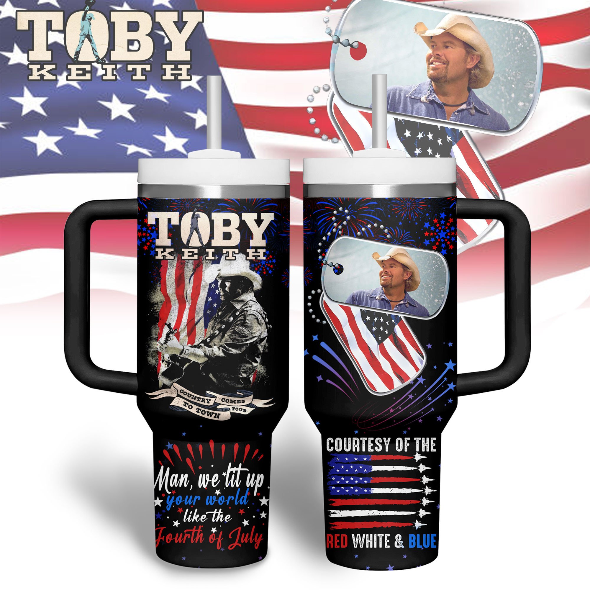 Toby Keith Music Custom Stanley Quencher 40oz Stainless Steel Tumbler With Handle