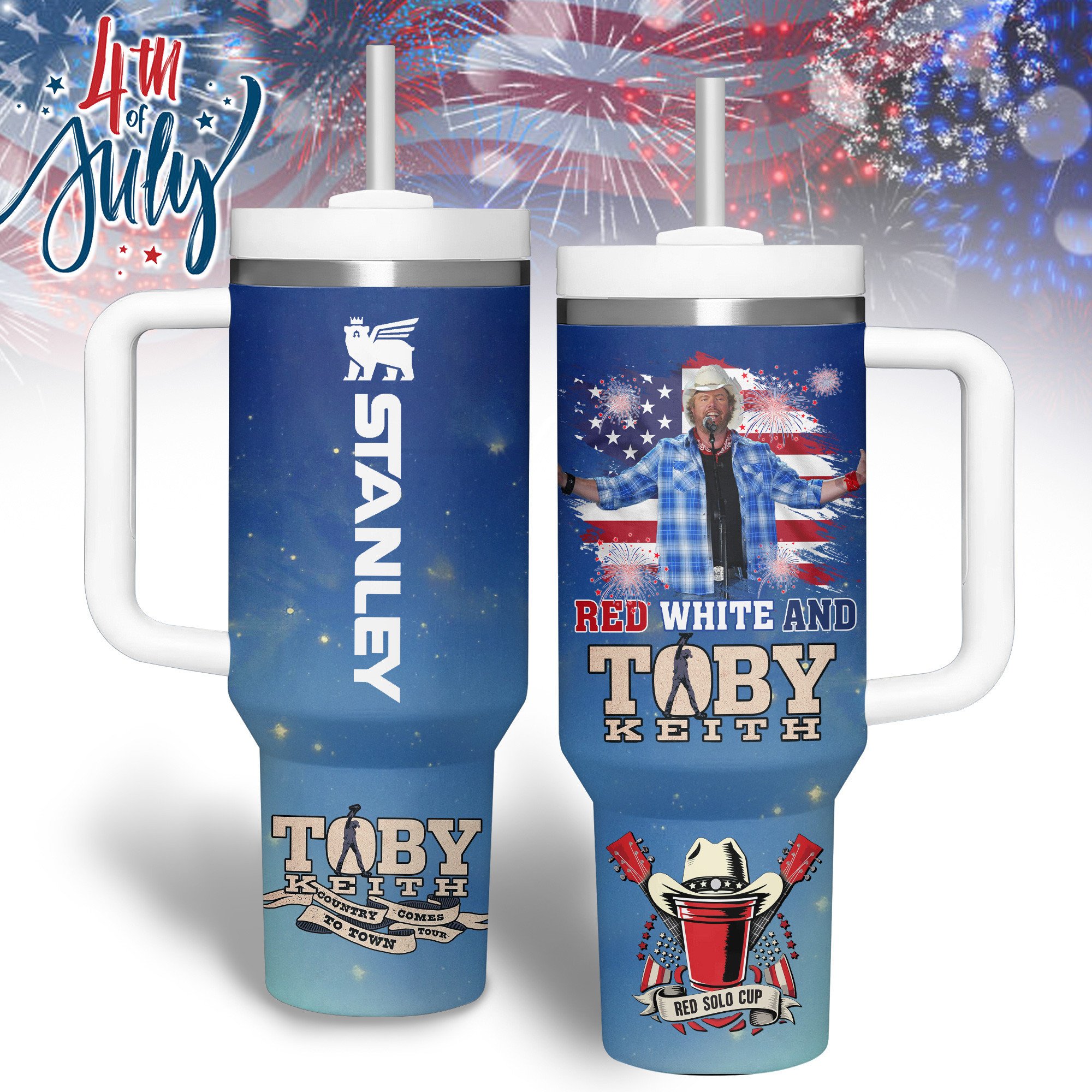 Toby Keith Music Custom Stanley Quencher 40oz Stainless Steel Tumbler With Handle