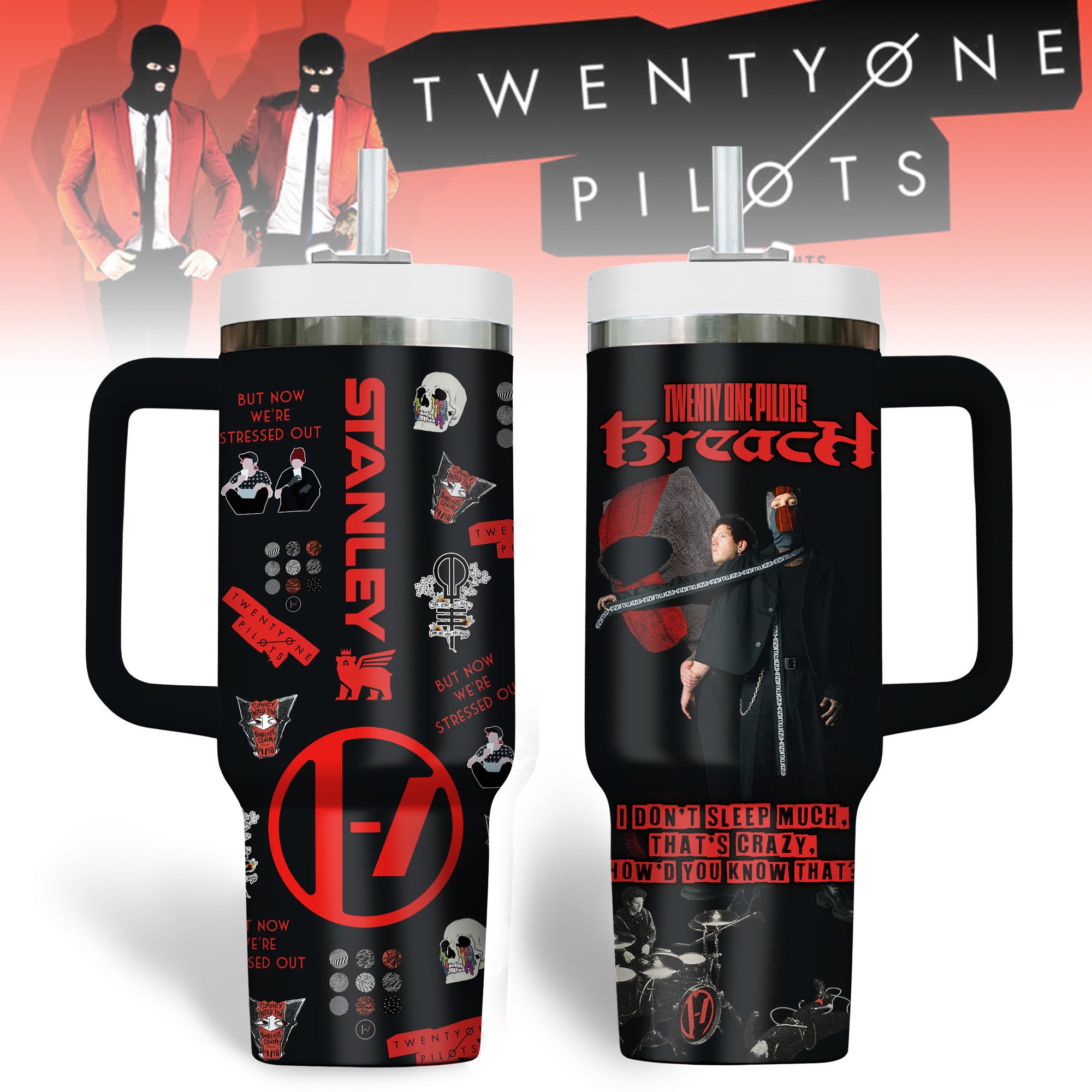 Twenty One Pilots Music Custom Stanley Quencher 40oz Stainless Steel Tumbler With Handle