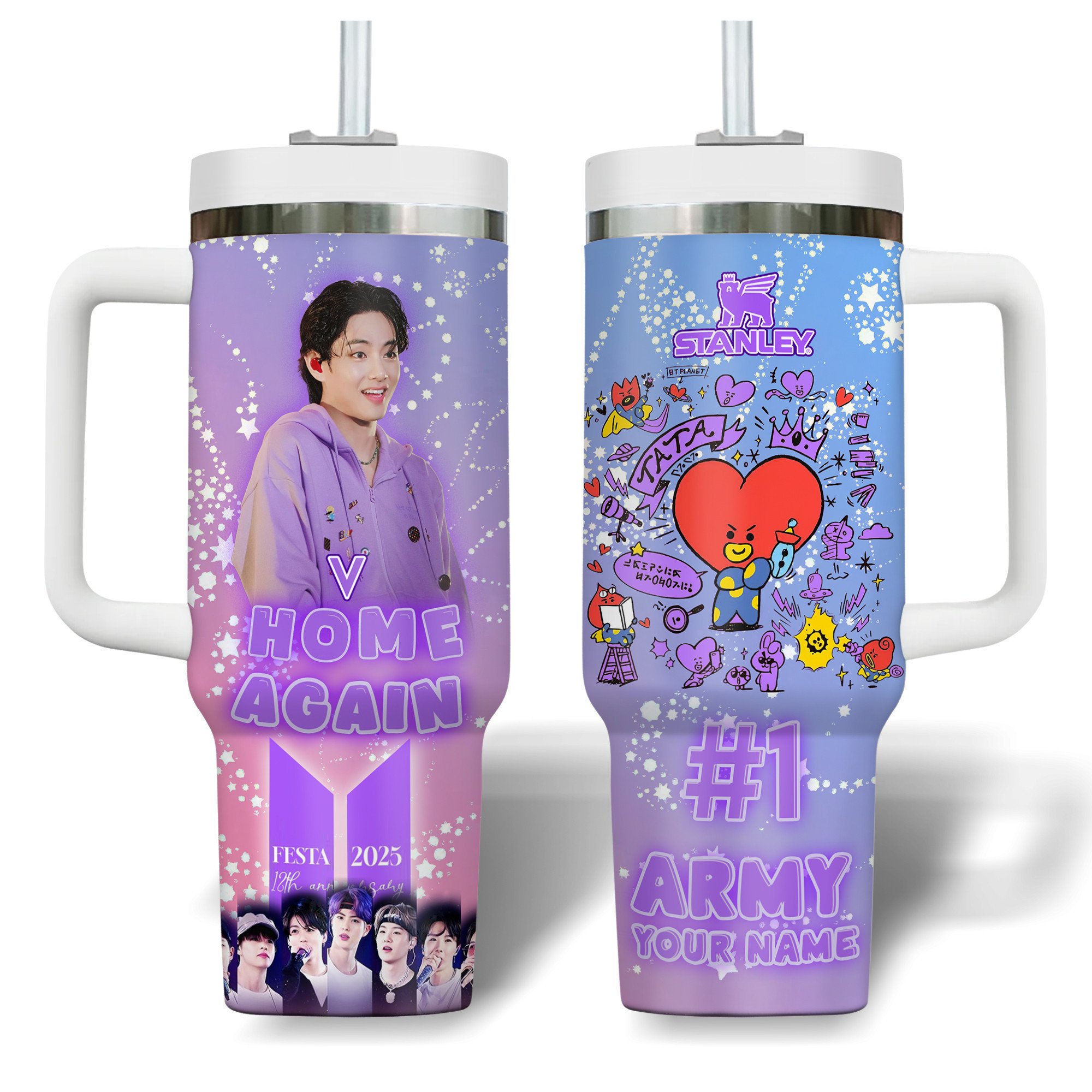V BTS Music Custom Stanley Quencher 40oz Stainless Steel Tumbler With Handle