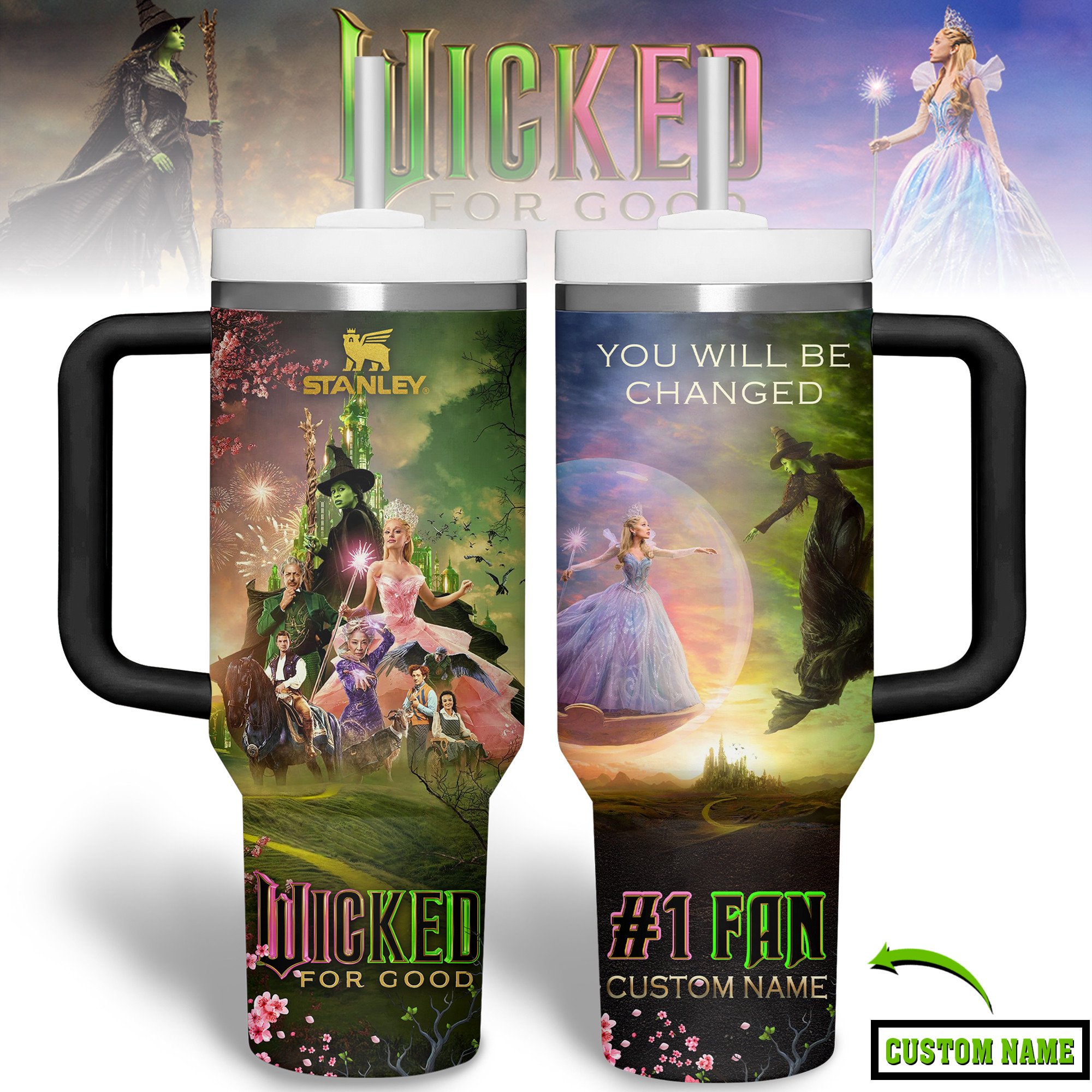 Wicked Movies Custom Stanley Quencher 40oz Stainless Steel Tumbler With Handle