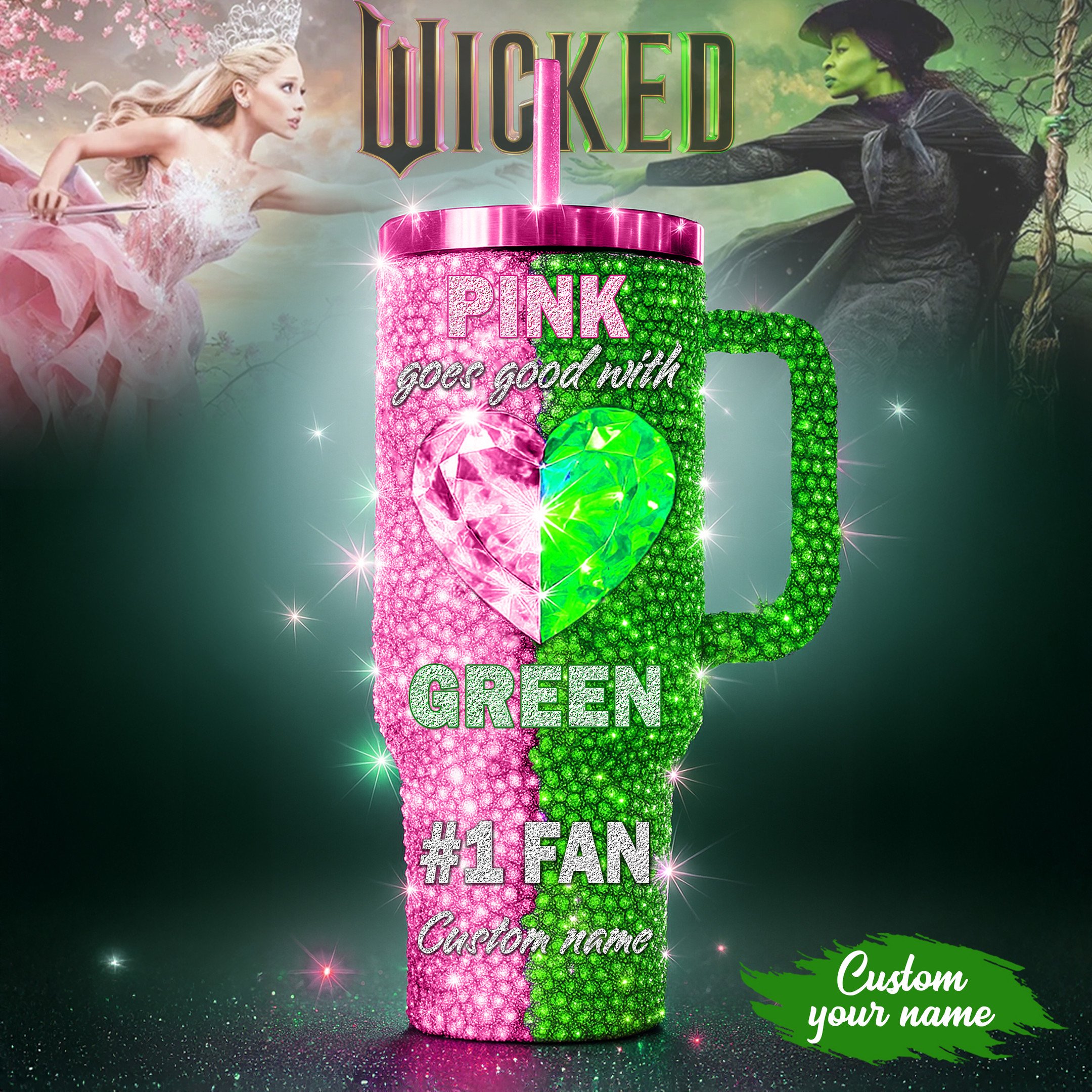 Wicked Movies Custom Stanley Quencher 40oz Stainless Steel Tumbler With Handle