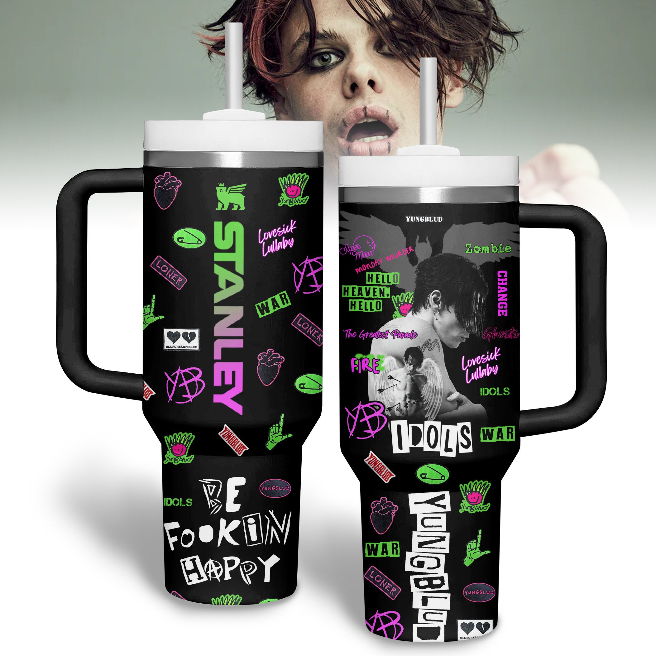 Yungblud Music Custom Stanley Quencher 40oz Stainless Steel Tumbler With Handle