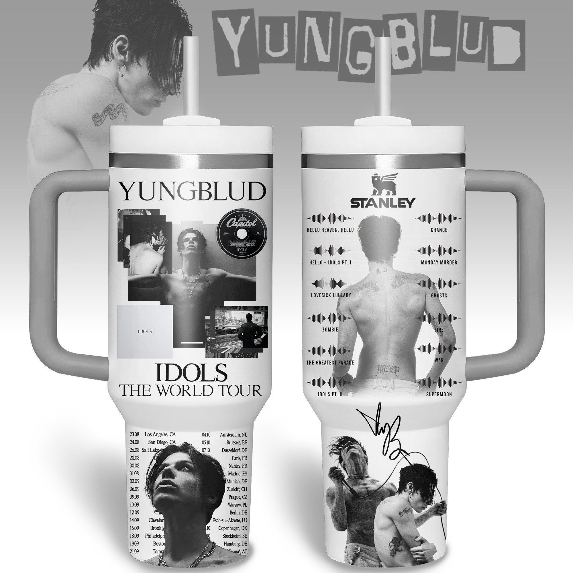 Yungblud Music Custom Stanley Quencher 40oz Stainless Steel Tumbler With Handle