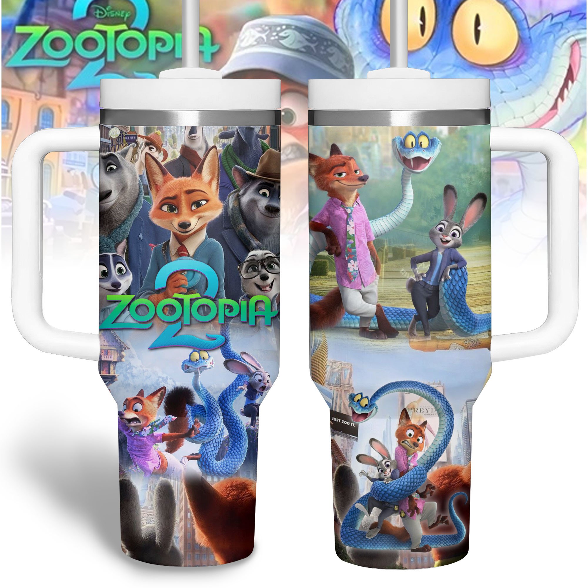 Zootopia Cartoon Custom Stanley Quencher 40oz Stainless Steel Tumbler With Handle