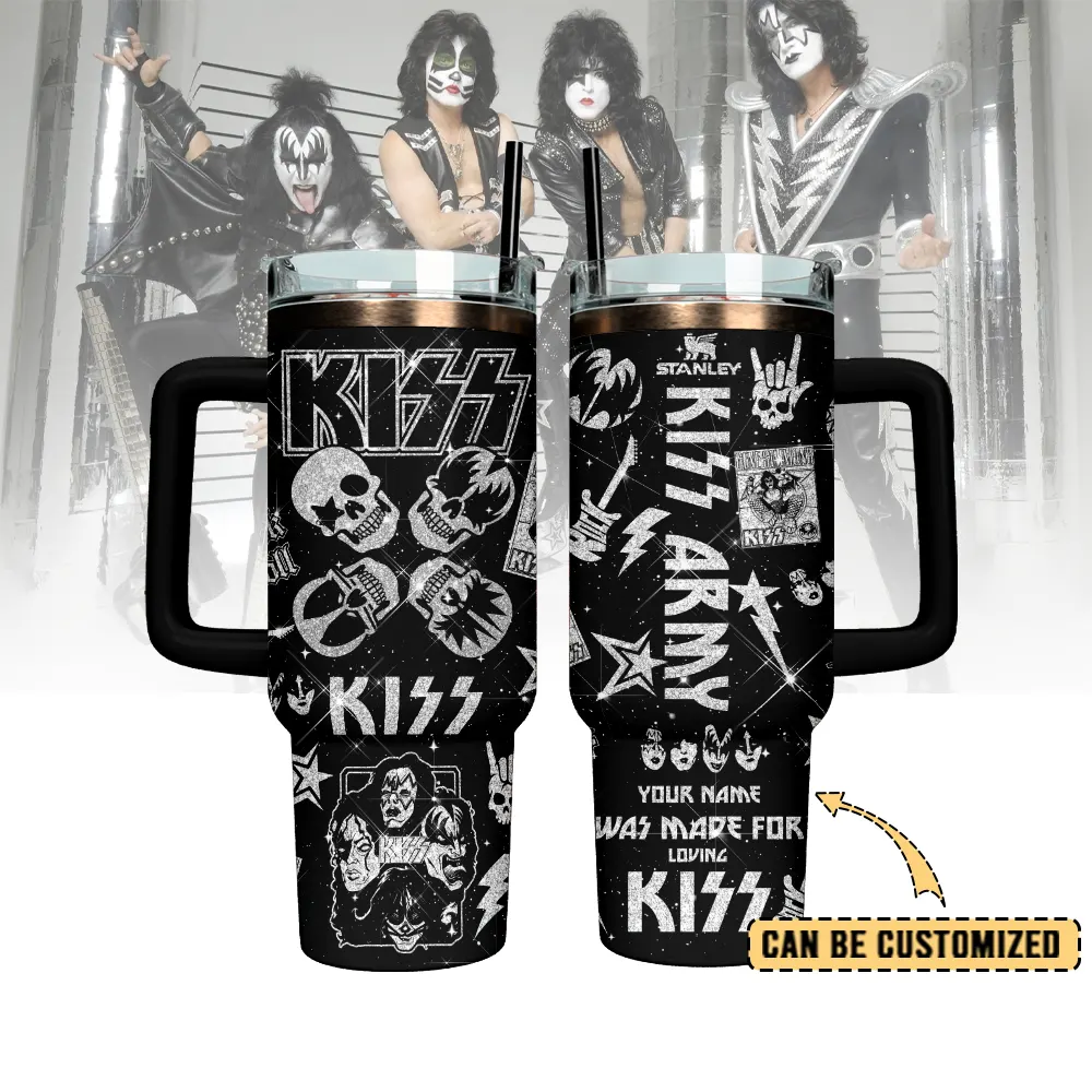 KISS Band Music Custom Stanley Quencher 40oz Stainless Steel Tumbler With Handle