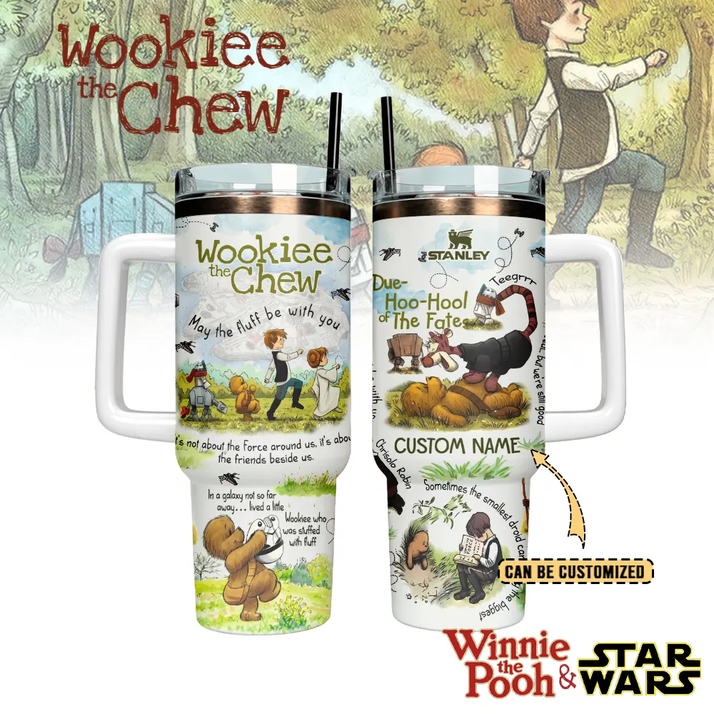 Winnie The Pooh x Star Wars Cartoon Custom Stanley Quencher 40oz Stainless Steel Tumbler With Handle
