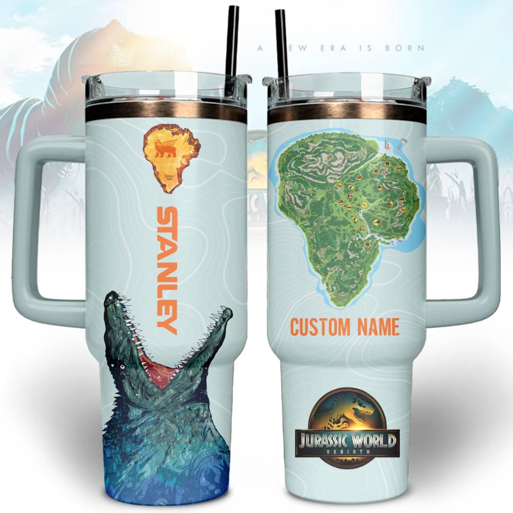 Jurassic World Movies Custom Stanley Quencher 40oz Stainless Steel Tumbler With Handle