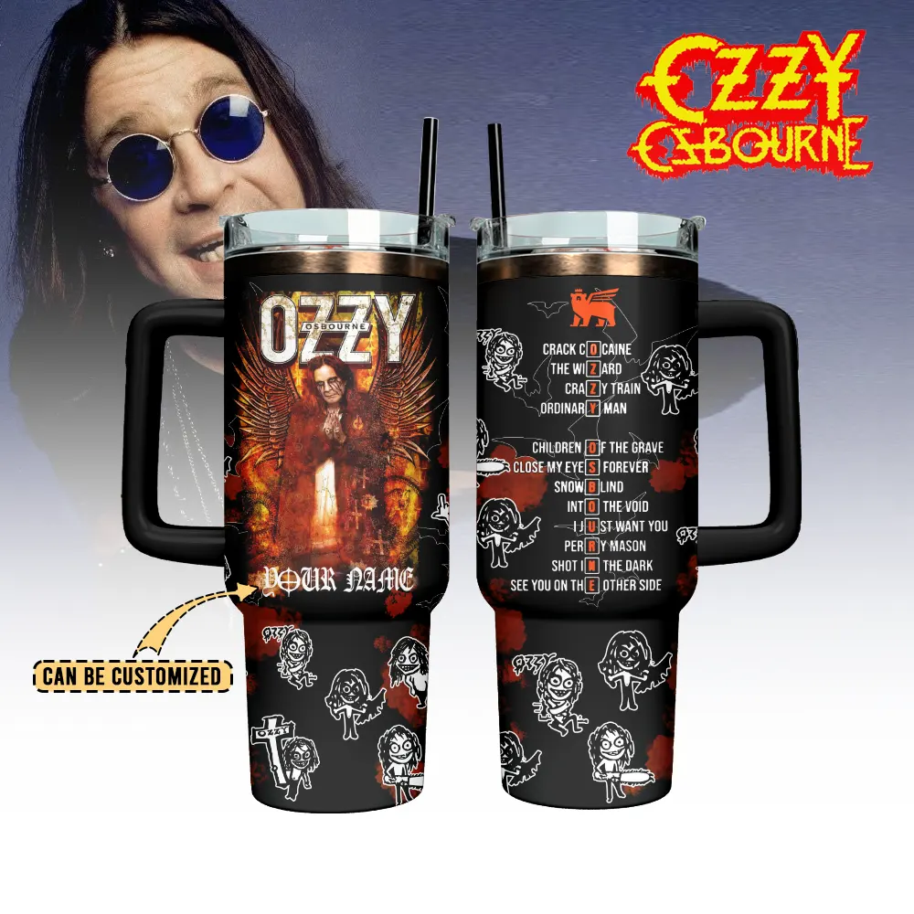 Ozzy Osbourne Music Custom Stanley Quencher 40oz Stainless Steel Tumbler With Handle