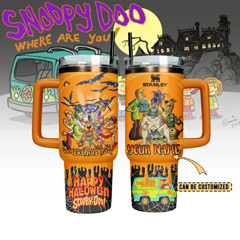 Scooby Doo x Halloween Cartoon Custom Stanley Quencher 40oz Stainless Steel Tumbler With Handle