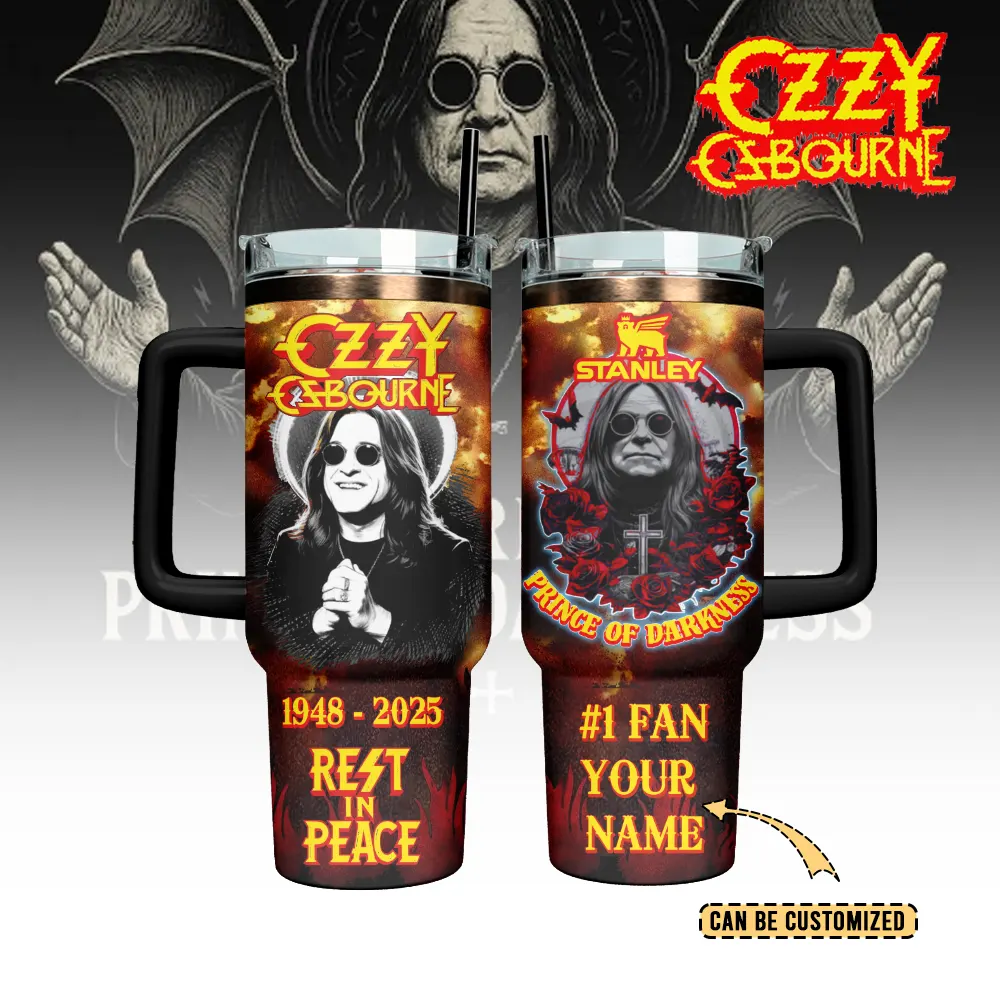 Ozzy Osbourne Music Custom Stanley Quencher 40oz Stainless Steel Tumbler With Handle