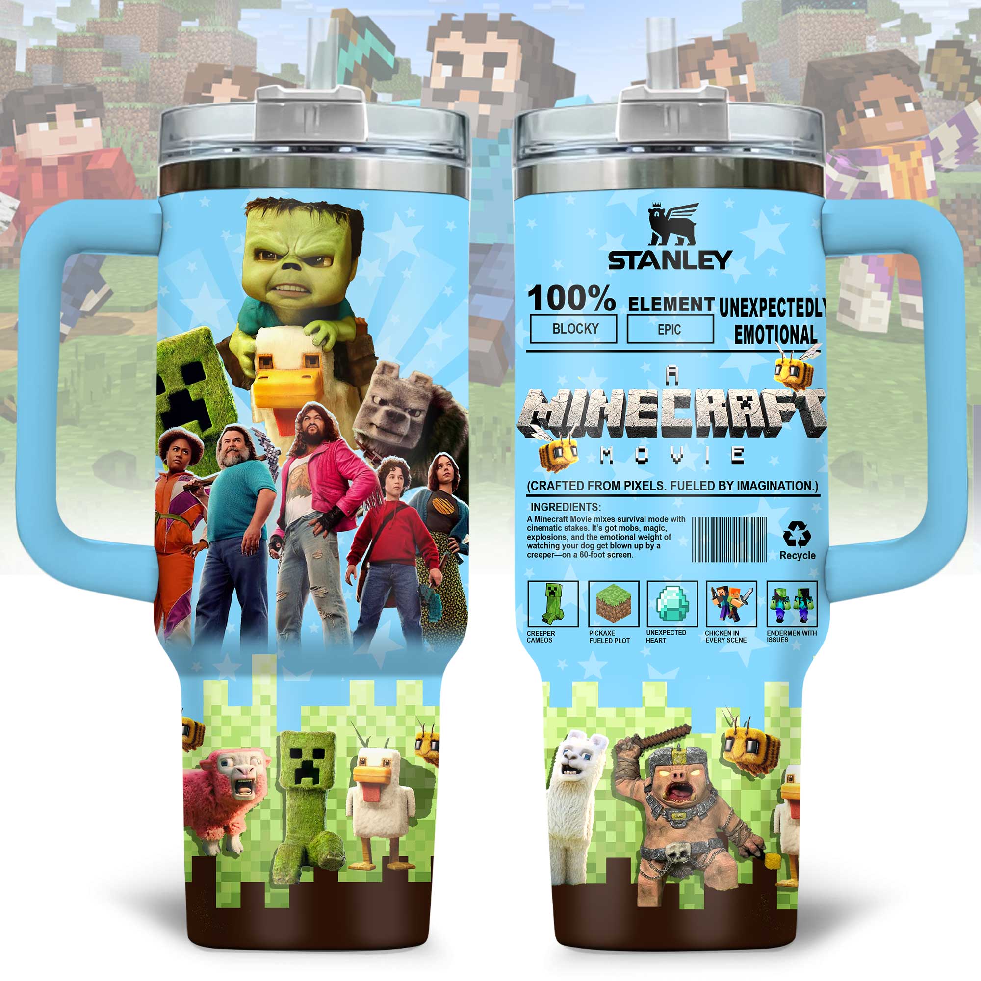 A Minecraft Movie Movies Custom Stanley Quencher 40oz Stainless Steel Tumbler With Handle