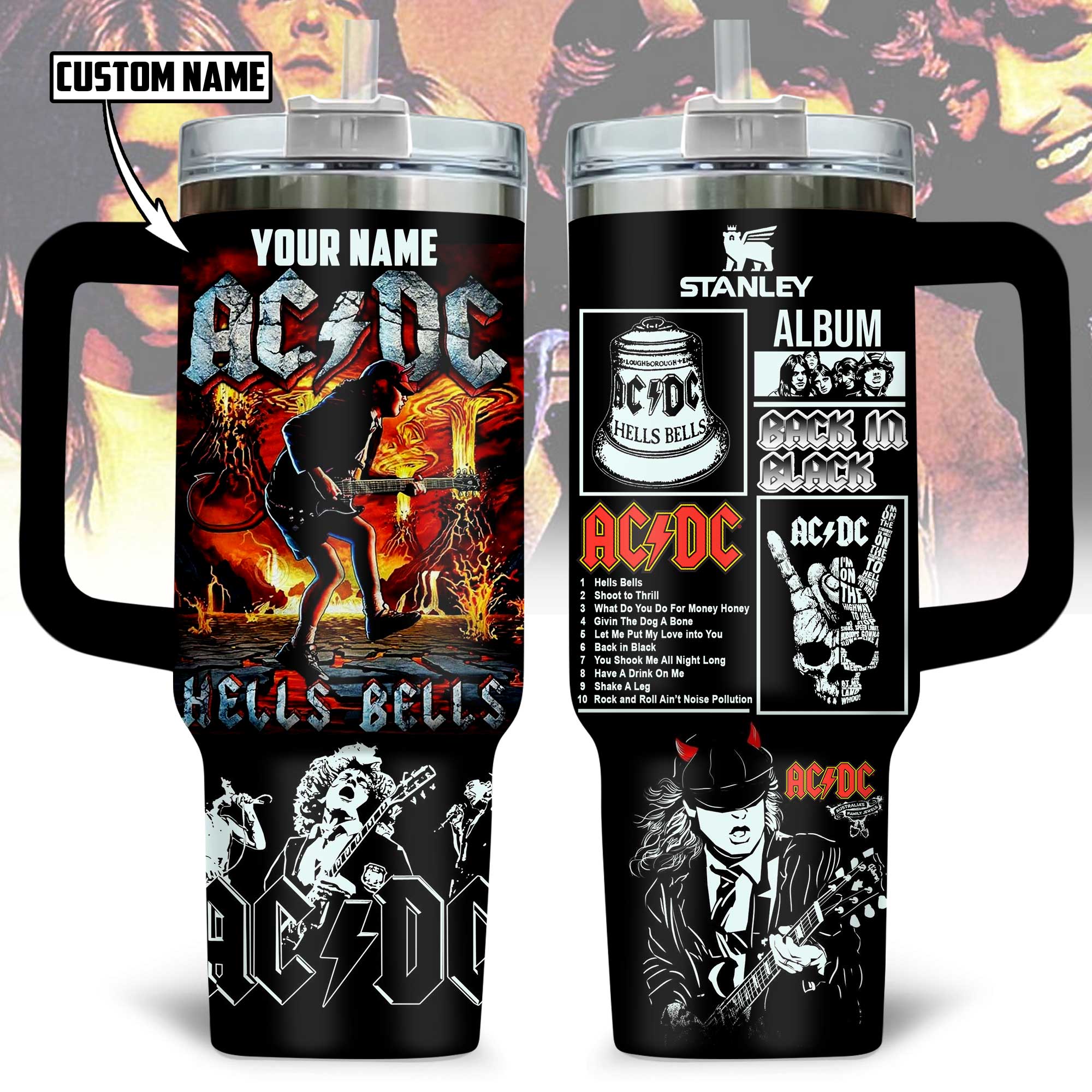AC/DC Music Custom Stanley Quencher 40oz Stainless Steel Tumbler With Handle