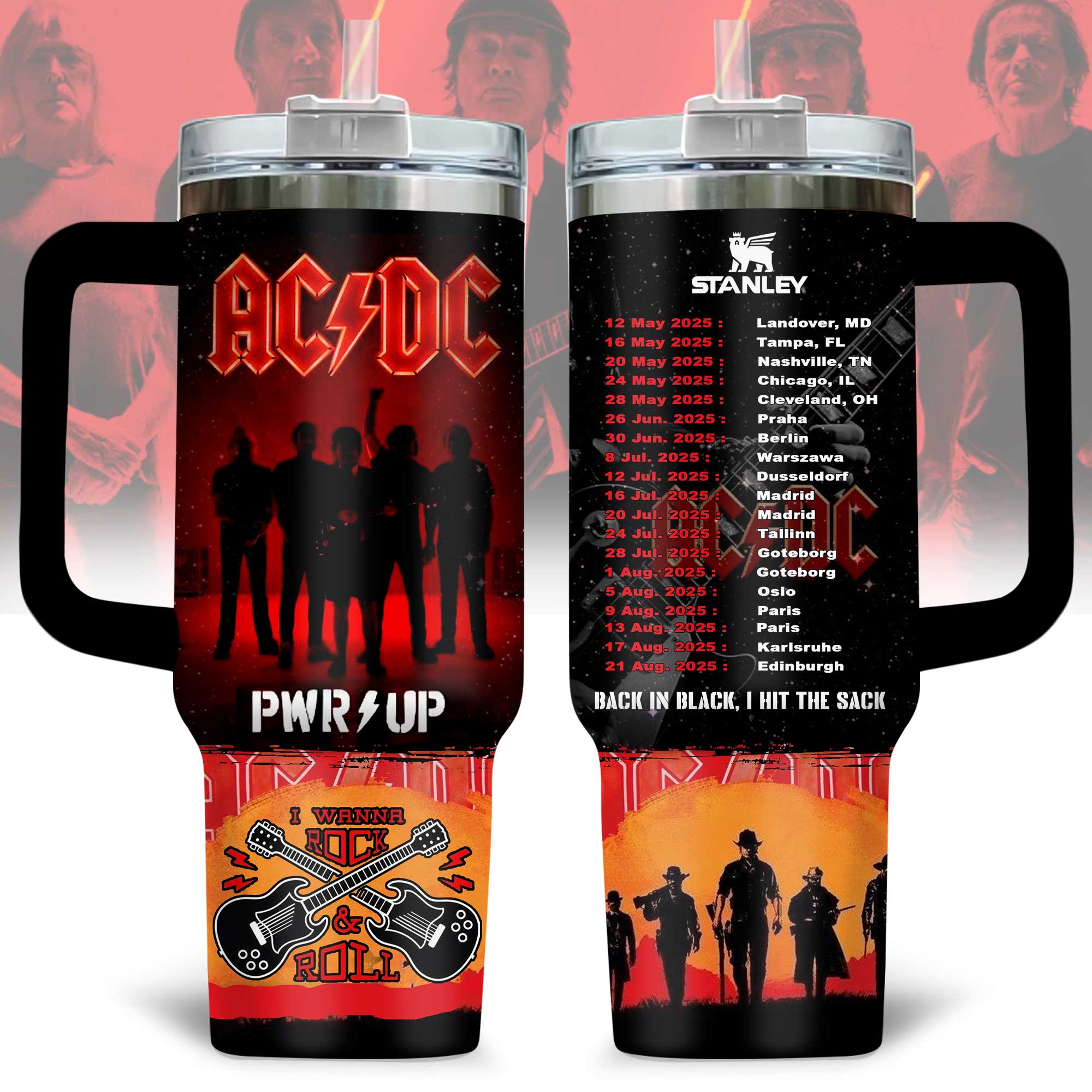 AC/DC Music Custom Stanley Quencher 40oz Stainless Steel Tumbler With Handle