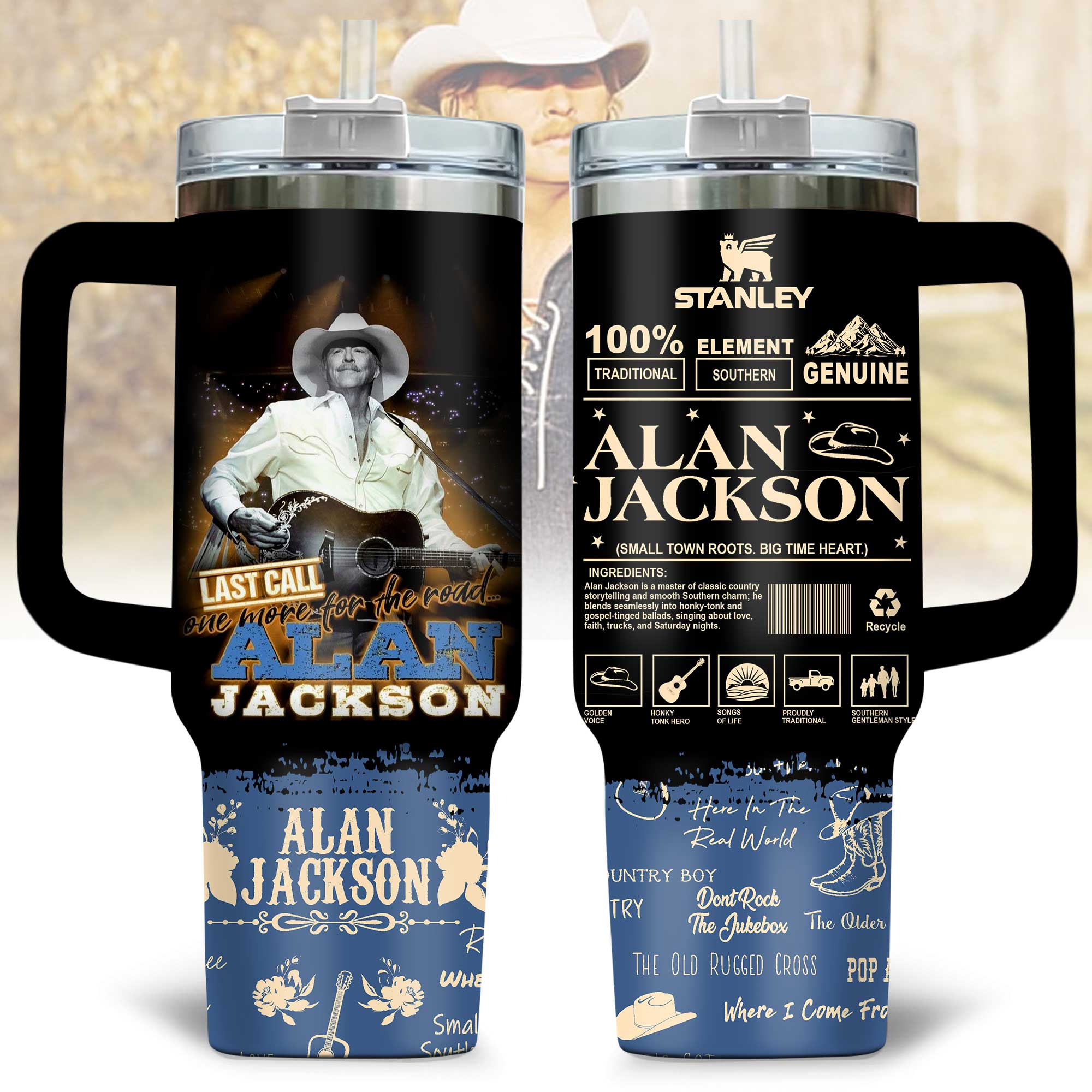 Alan Jackson Music Custom Stanley Quencher 40oz Stainless Steel Tumbler With Handle