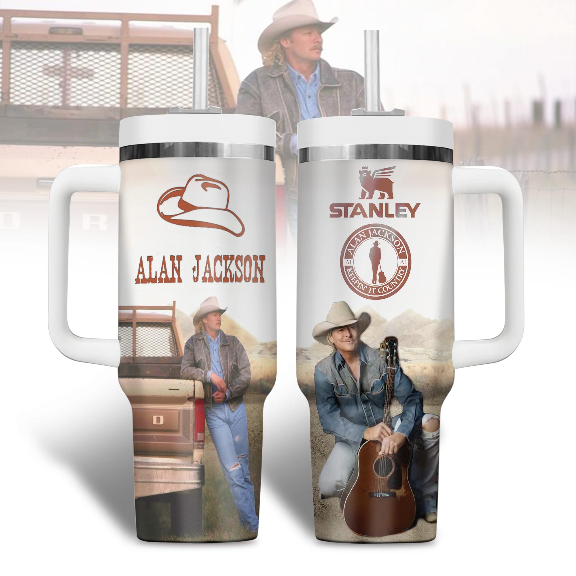 Alan Jackson Music Custom Stanley Quencher 40oz Stainless Steel Tumbler With Handle
