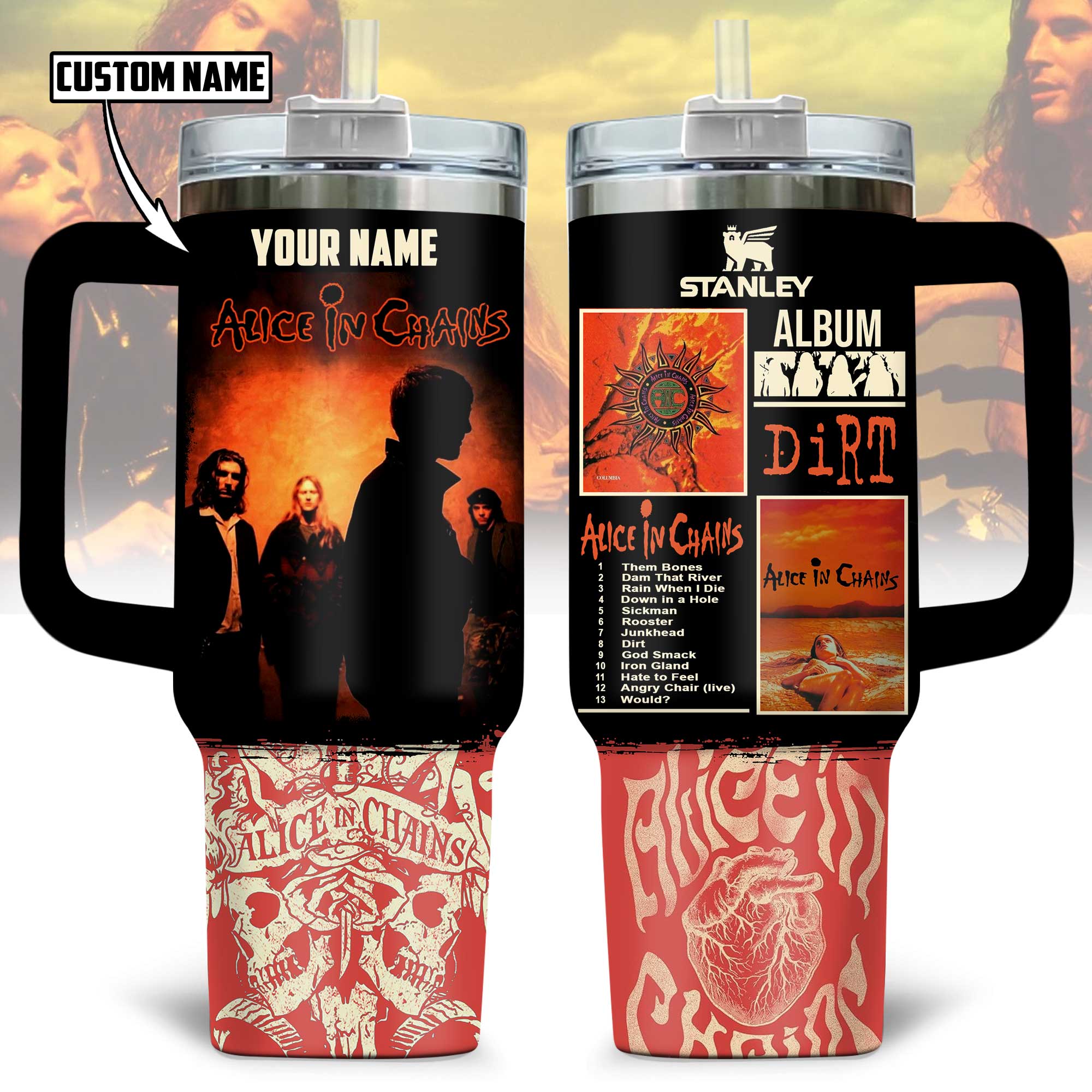 Alice In Chains Music Custom Stanley Quencher 40oz Stainless Steel Tumbler With Handle