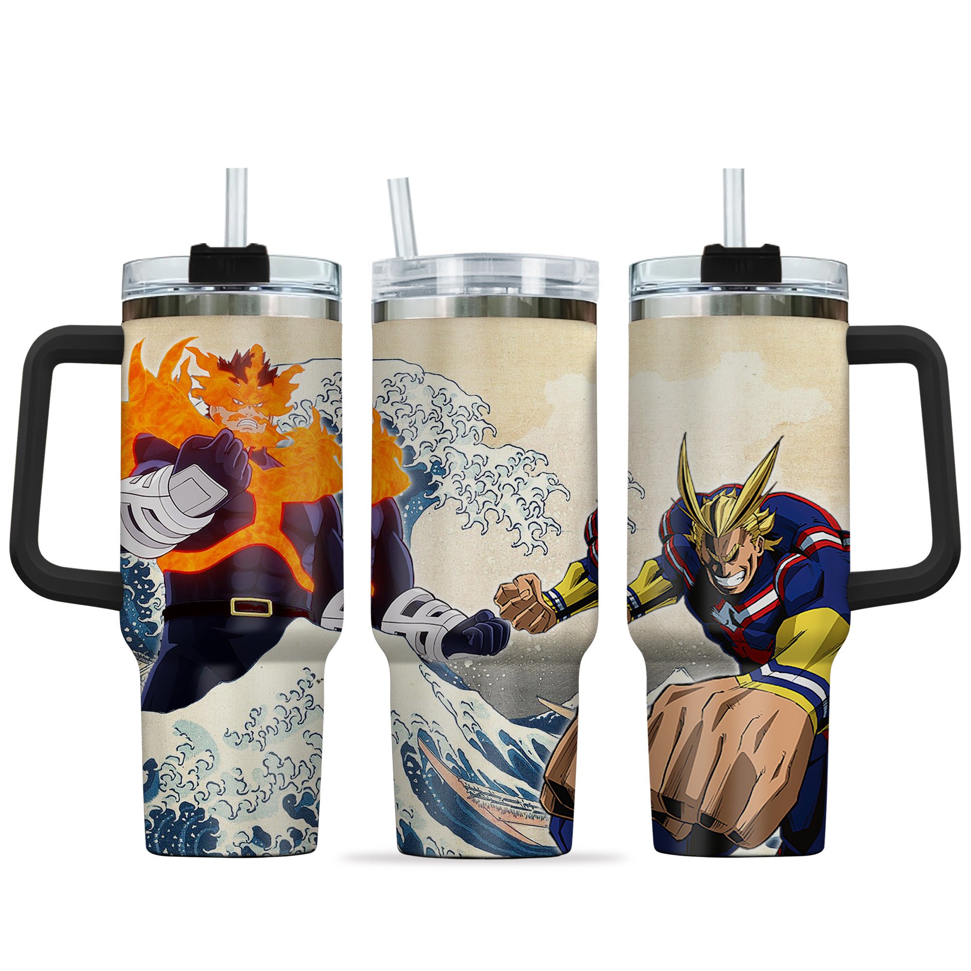 All Might x Endeavor My Hero Academia Anime Custom Stanley Quencher 40oz Stainless Steel Tumbler With Handle