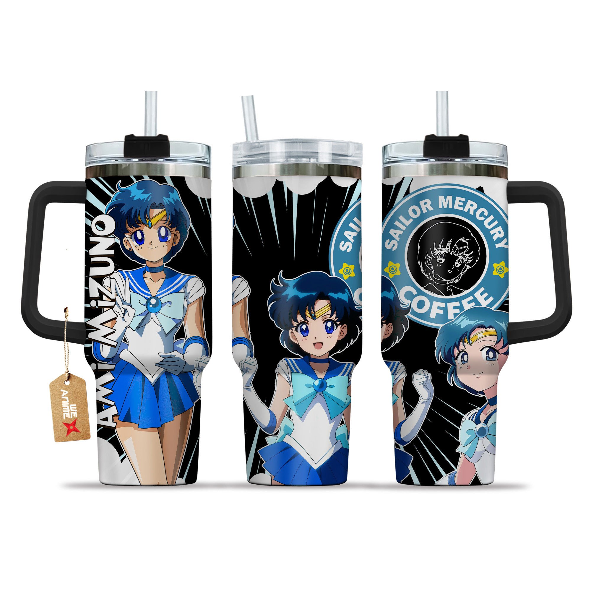 Ami Mizuno Sailor Moon Anime Custom Stanley Quencher 40oz Stainless Steel Tumbler With Handle