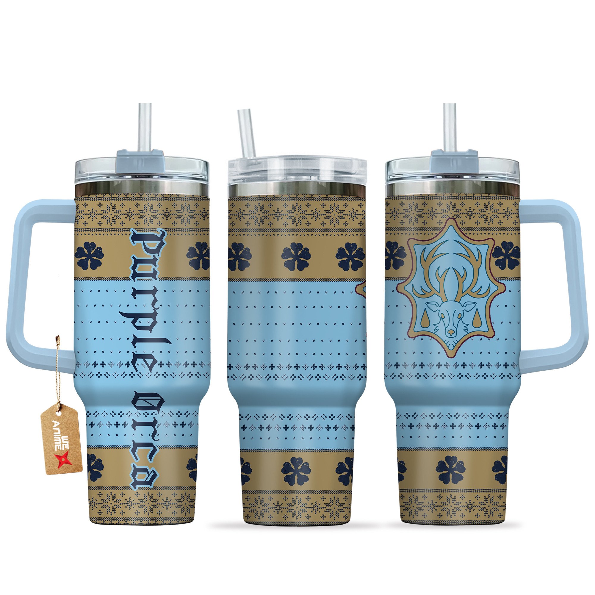 Aqua Deer Black Clover Anime Custom Stanley Quencher 40oz Stainless Steel Tumbler With Handle