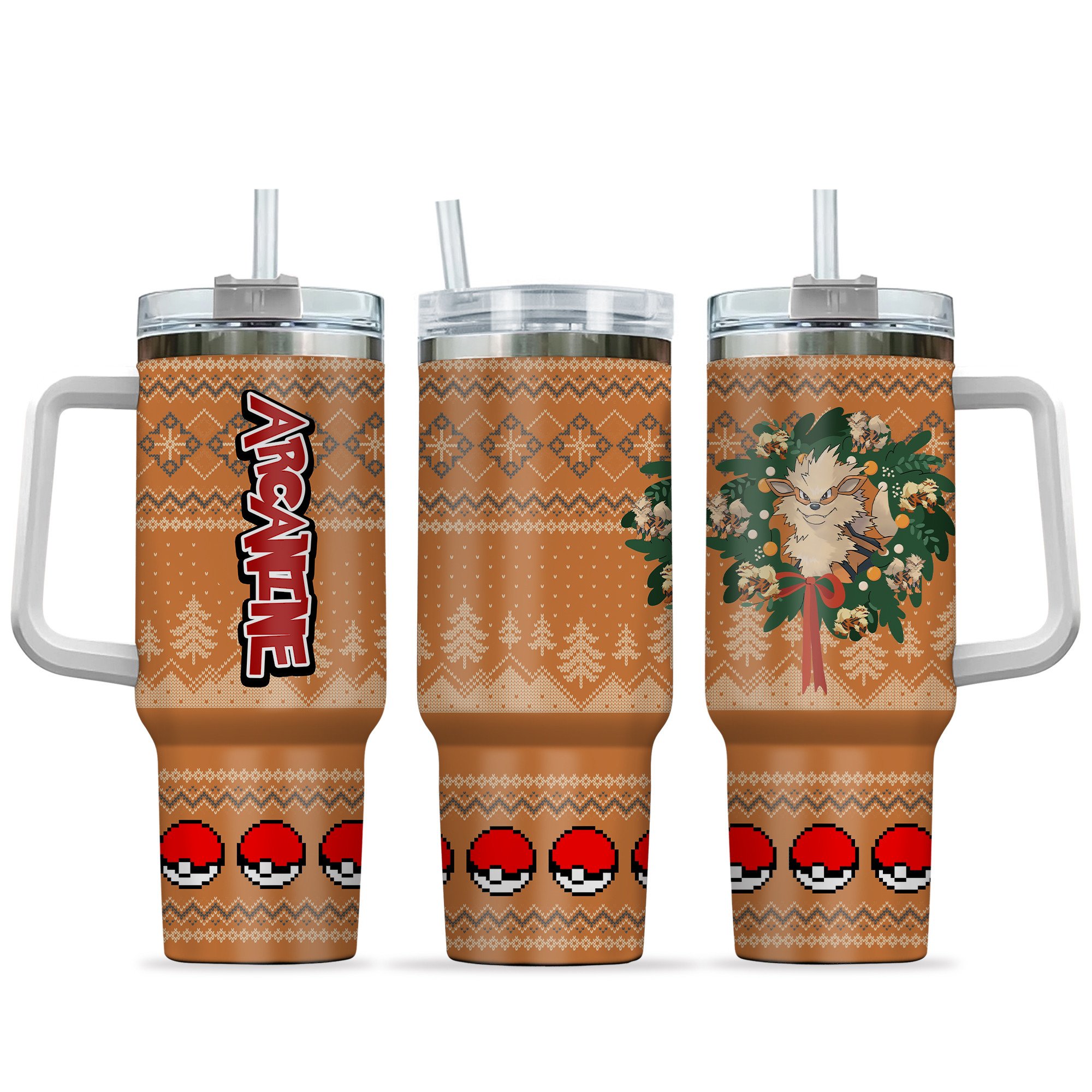 Arcanine Pokemon Anime Custom Stanley Quencher 40oz Stainless Steel Tumbler With Handle