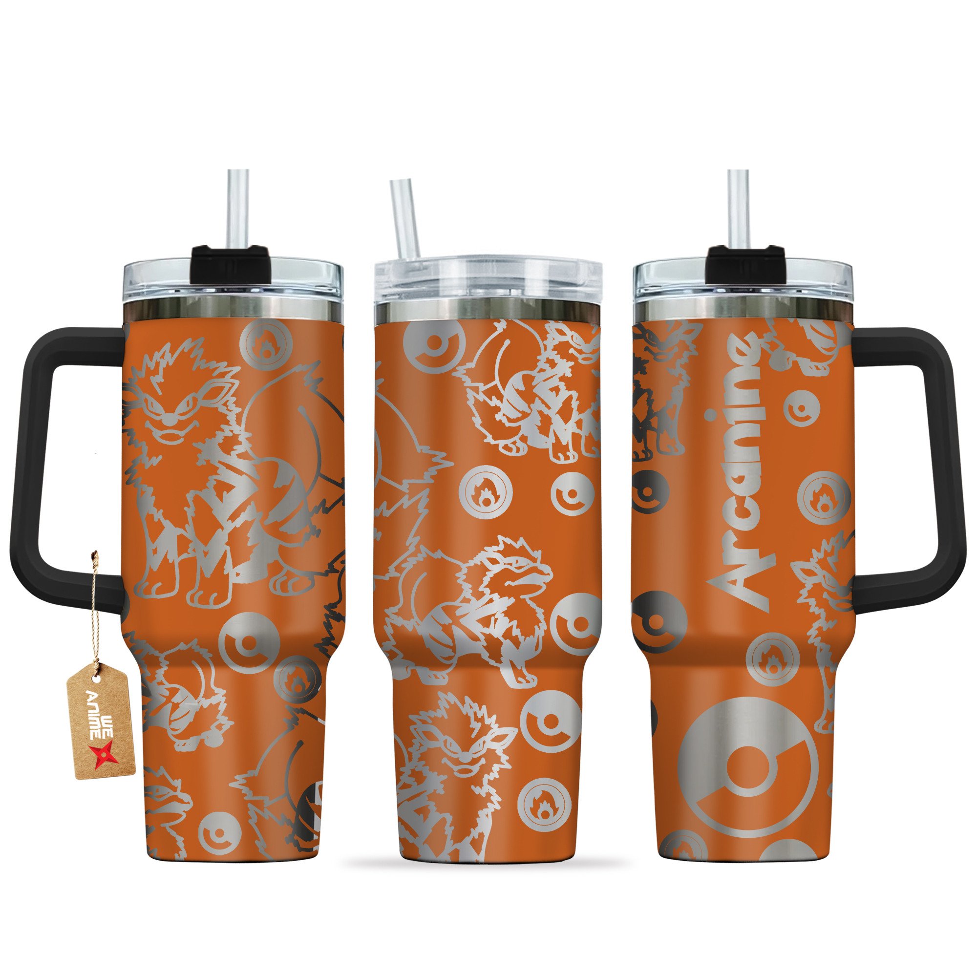 Arcanine Pokemon Anime Custom Stanley Quencher 40oz Stainless Steel Tumbler With Handle
