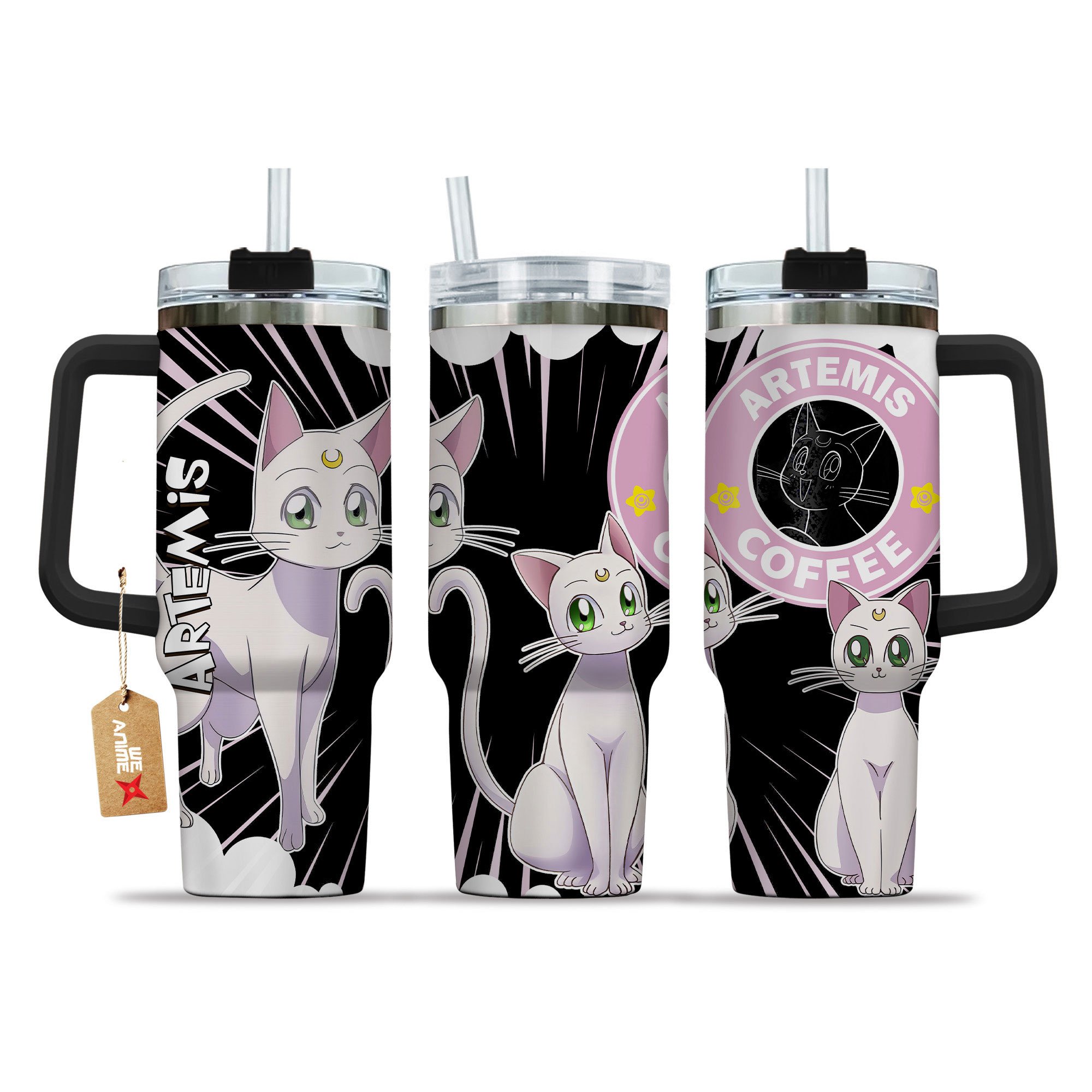 Artemis Sailor Moon Anime Custom Stanley Quencher 40oz Stainless Steel Tumbler With Handle