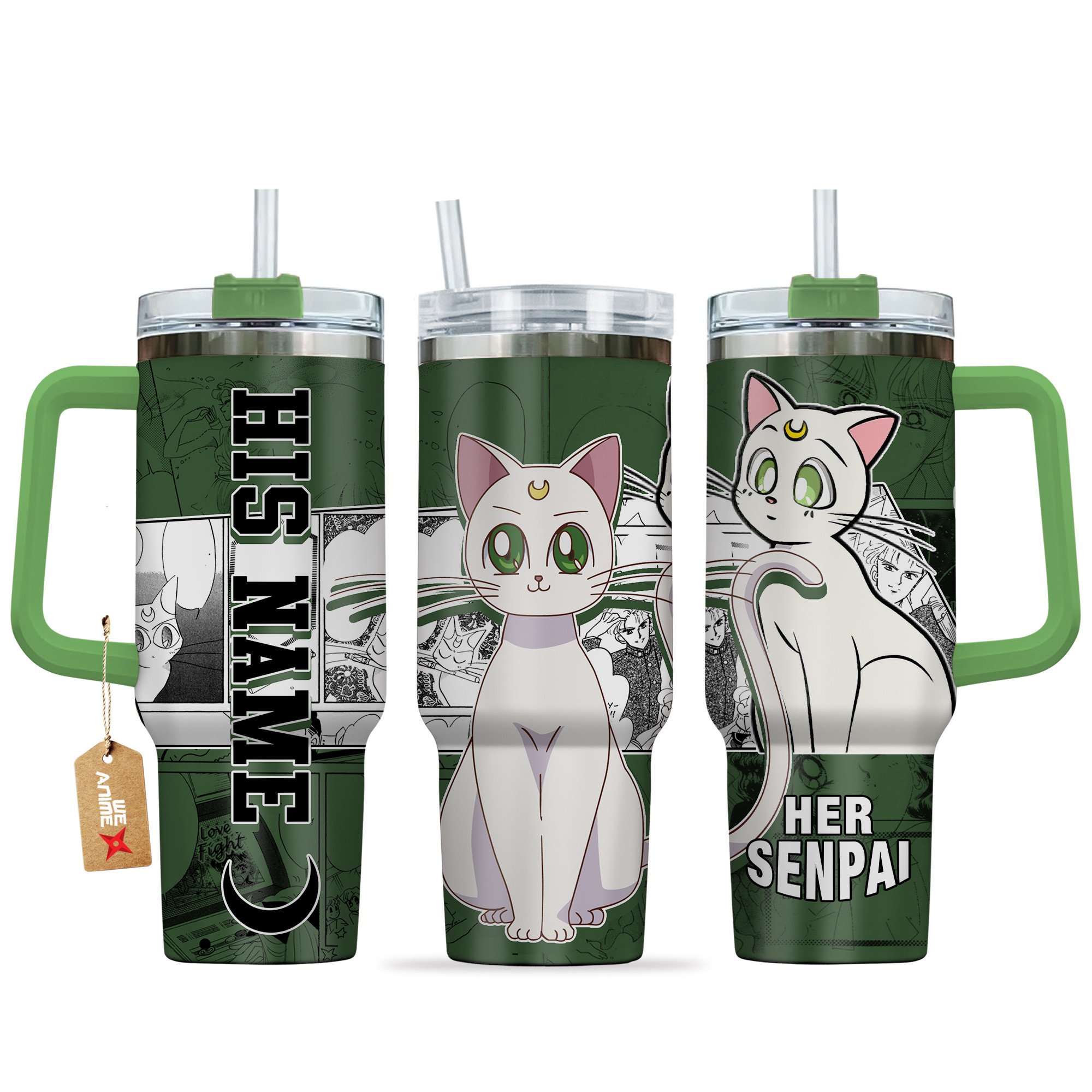 Artemis Sailor Moon Anime Custom Stanley Quencher 40oz Stainless Steel Tumbler With Handle