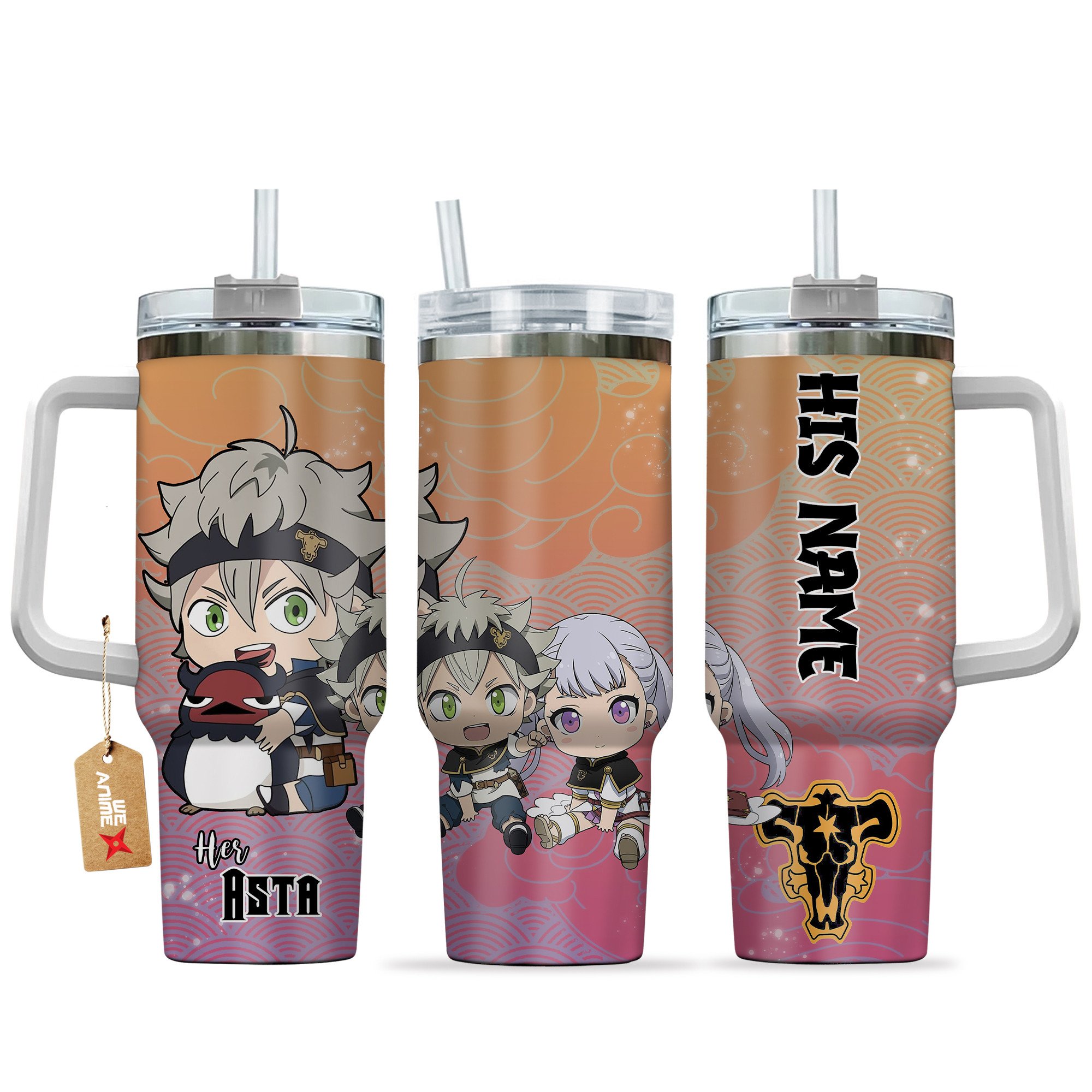 Asta Black Clover Anime Valentine Custom Stanley Quencher 40oz Stainless Steel Tumbler With Handle