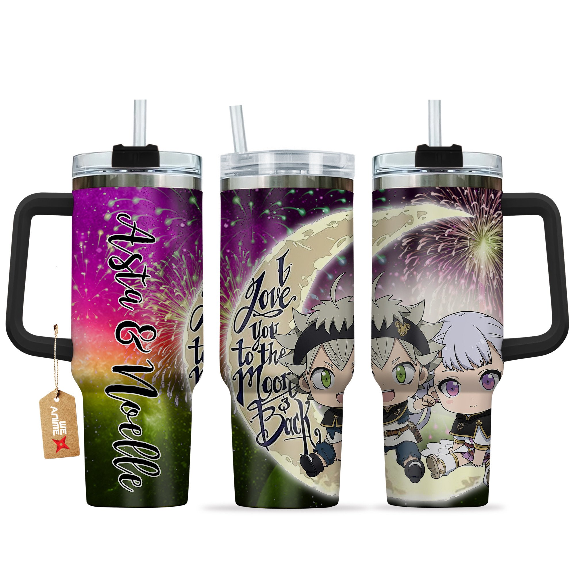 Asta & Noelle Silva Black Clover Anime Valentine Custom Stanley Quencher 40oz Stainless Steel Tumbler With Handle