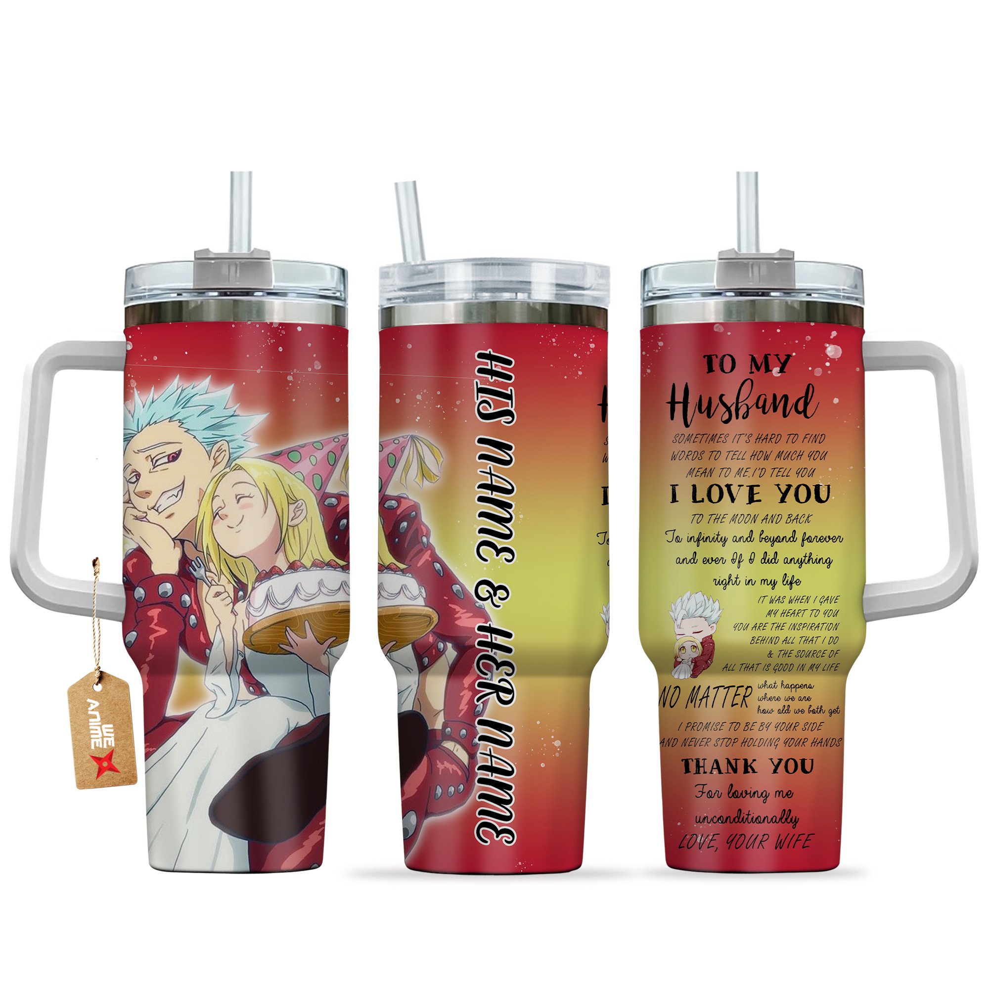 Ban & Elaine The Seven Deadly Sins Anime Valentine Custom Stanley Quencher 40oz Stainless Steel Tumbler With Handle