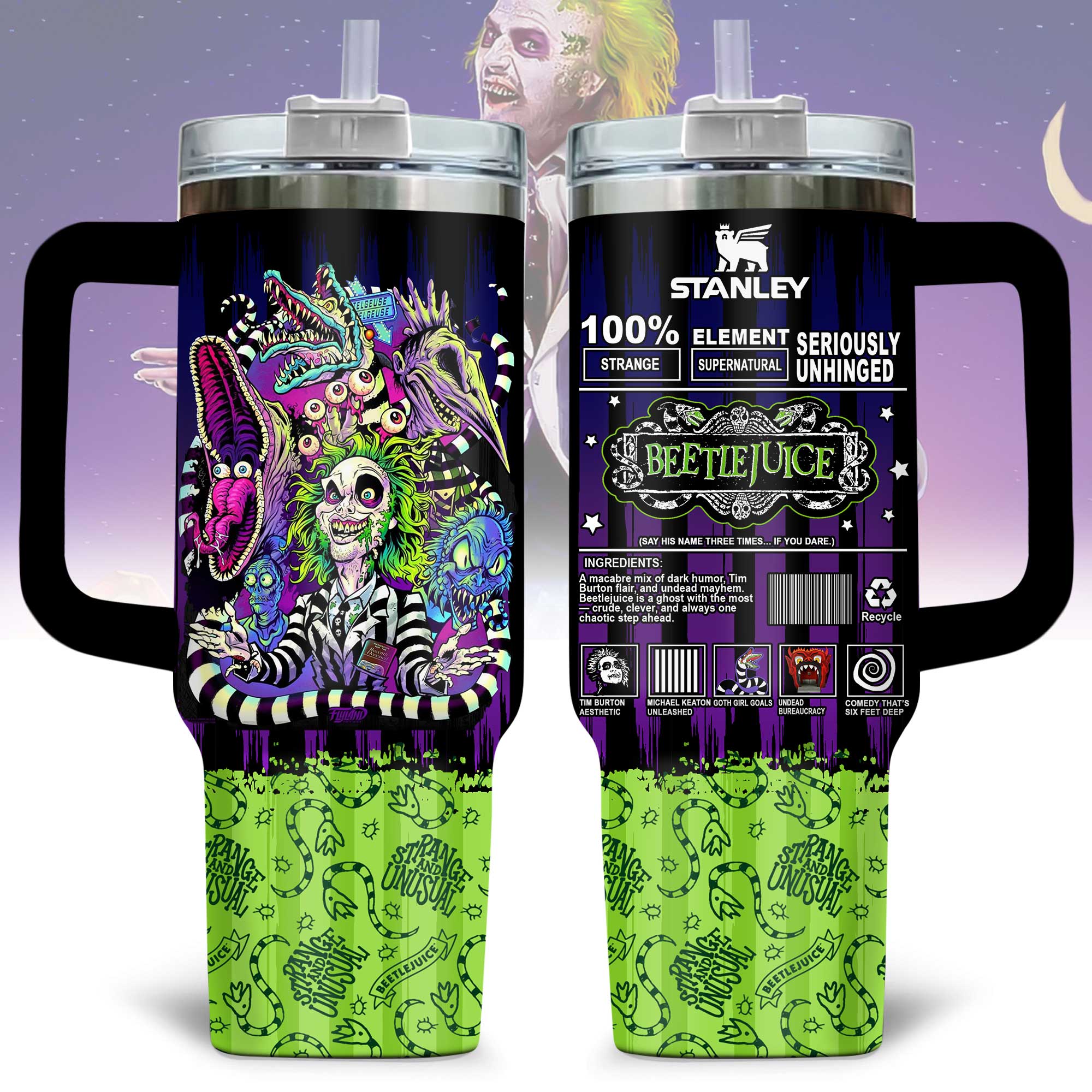 Beetlejuice Movies Custom Stanley Quencher 40oz Stainless Steel Tumbler With Handle