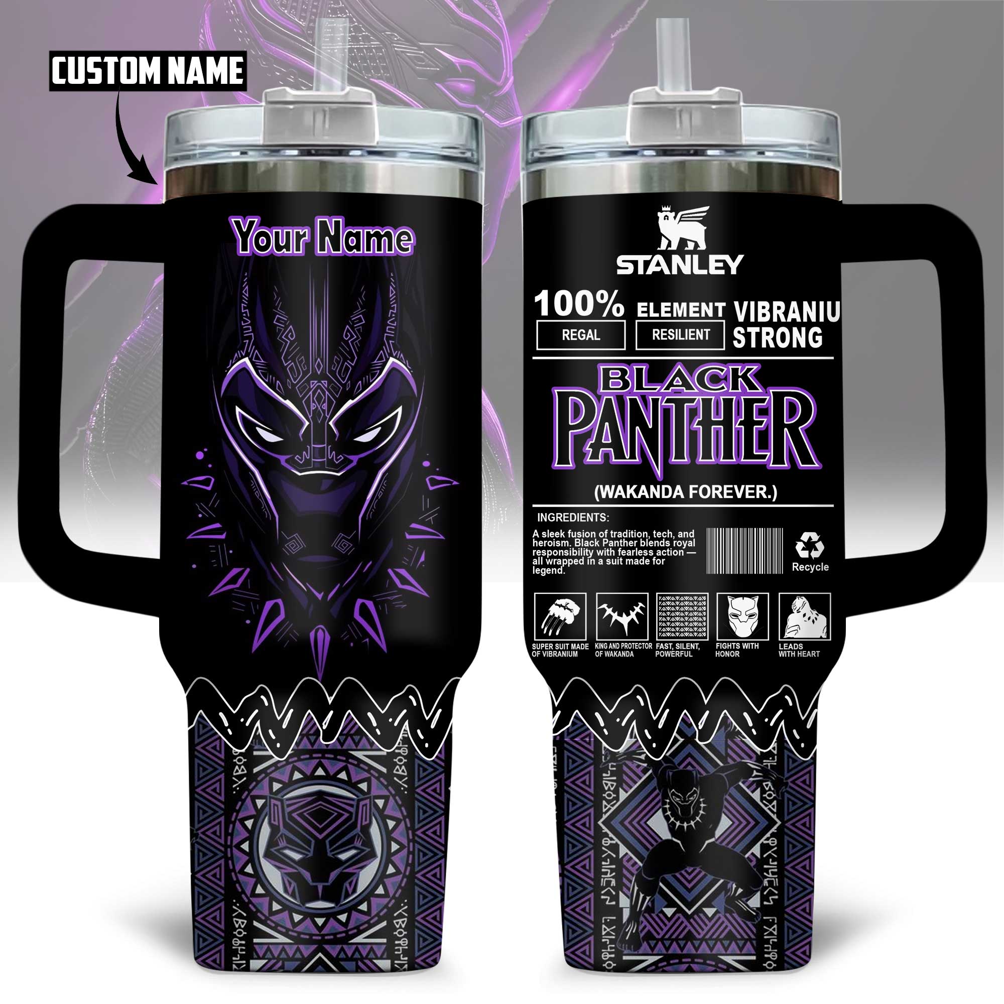 Black Panther Movies Custom Stanley Quencher 40oz Stainless Steel Tumbler With Handle