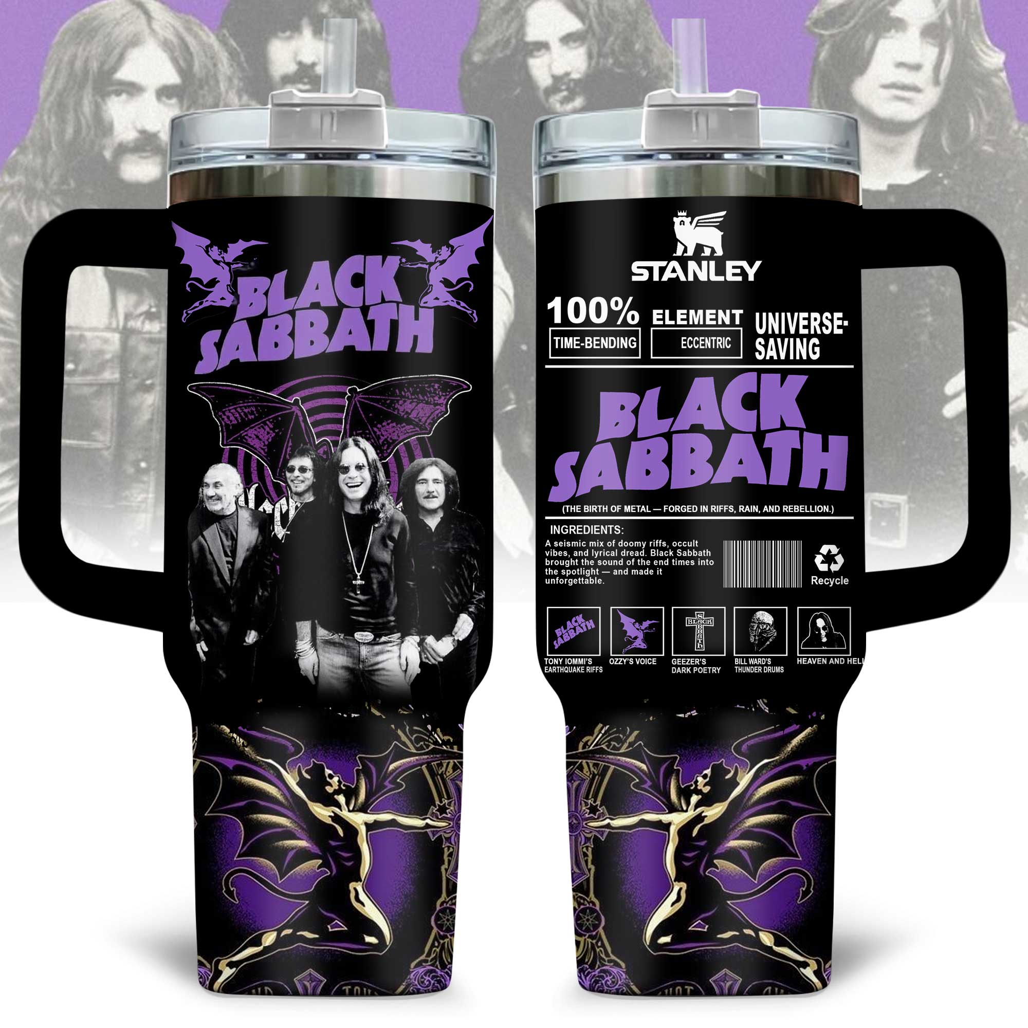 Black Sabbath Music Custom Stanley Quencher 40oz Stainless Steel Tumbler With Handle