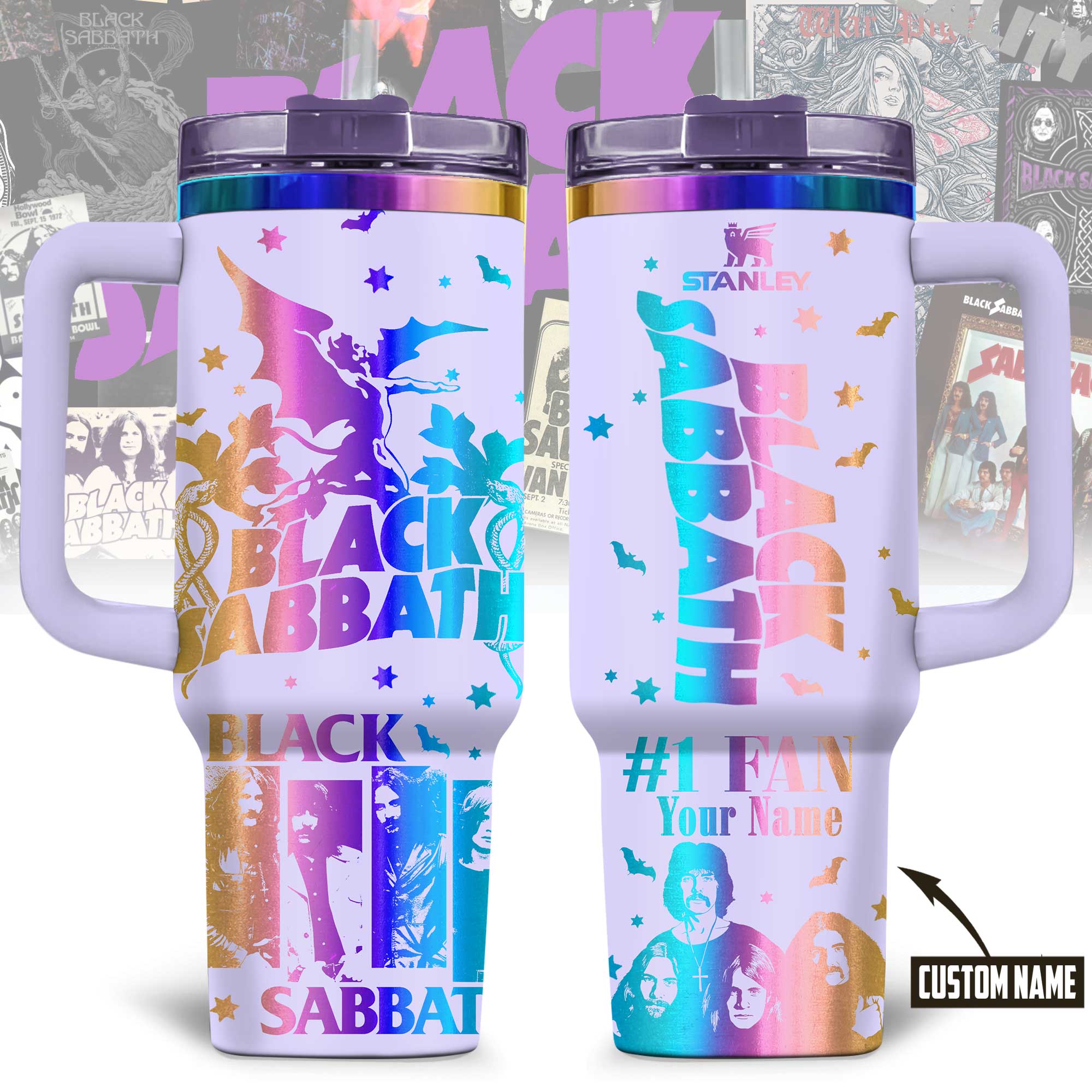 Black Sabbath Music Custom Stanley Quencher 40oz Stainless Steel Tumbler With Handle