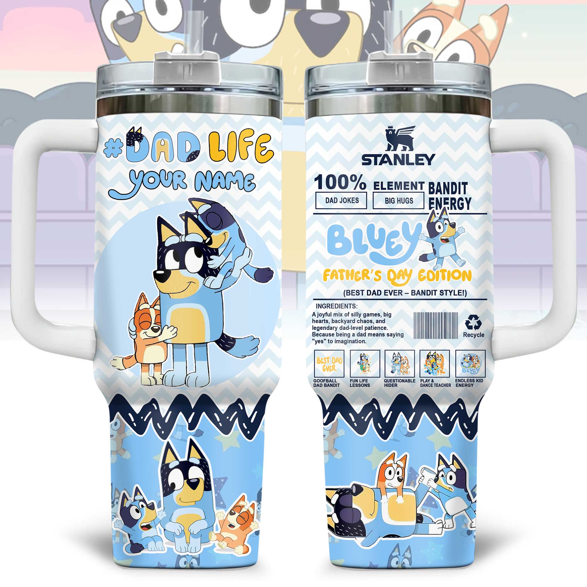 Bluey Cartoon Custom Stanley Quencher 40oz Stainless Steel Tumbler With Handle