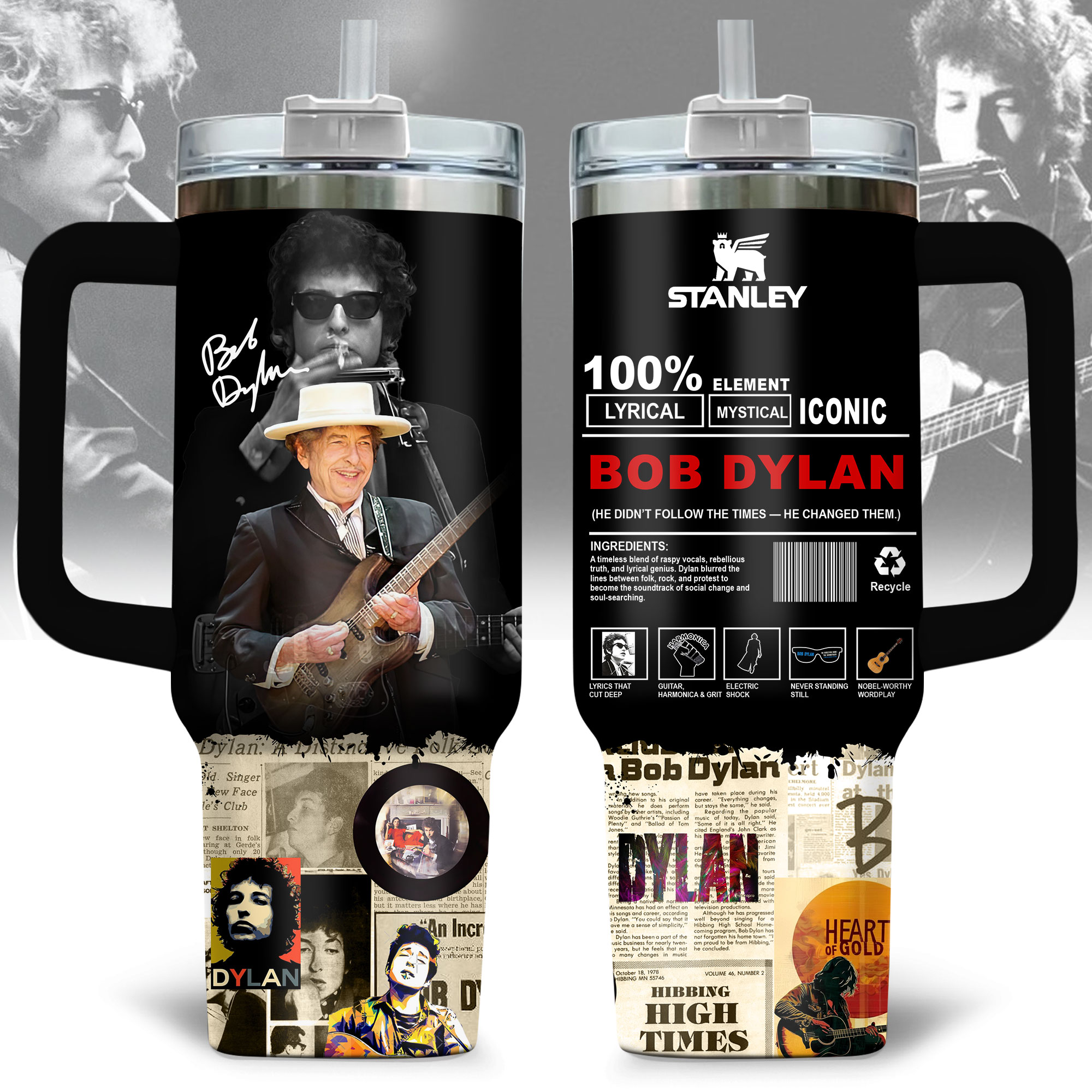 Bob Dylan Music Custom Stanley Quencher 40oz Stainless Steel Tumbler With Handle