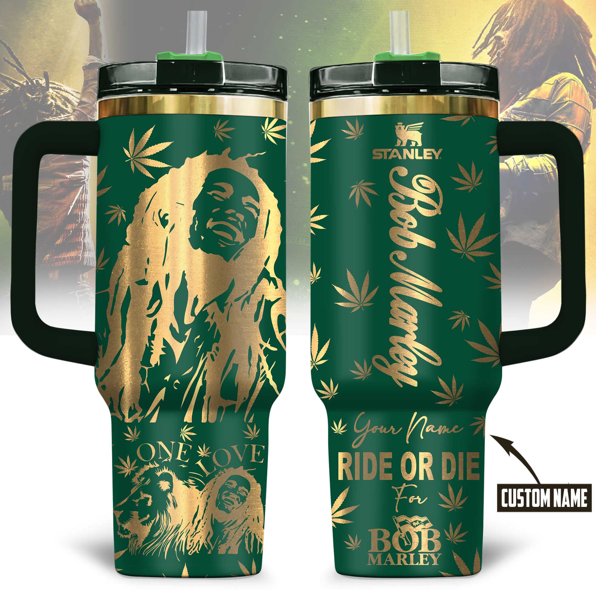 Bob Marley Music Custom Stanley Quencher 40oz Stainless Steel Tumbler With Handle