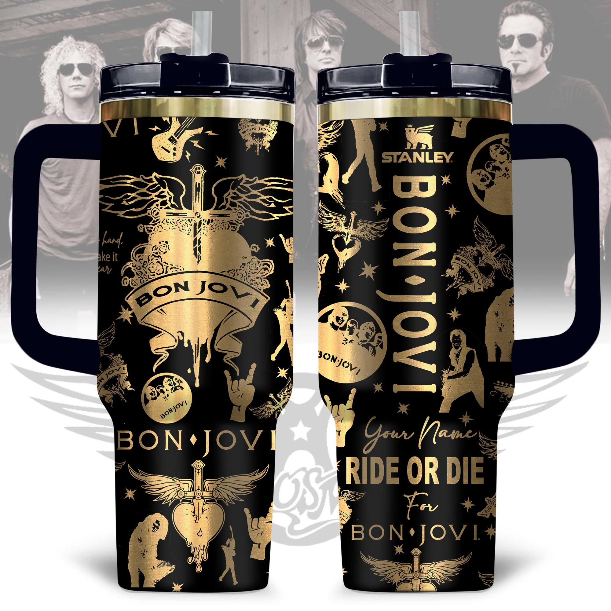 Bon Jovi Music Custom Stanley Quencher 40oz Stainless Steel Tumbler With Handle