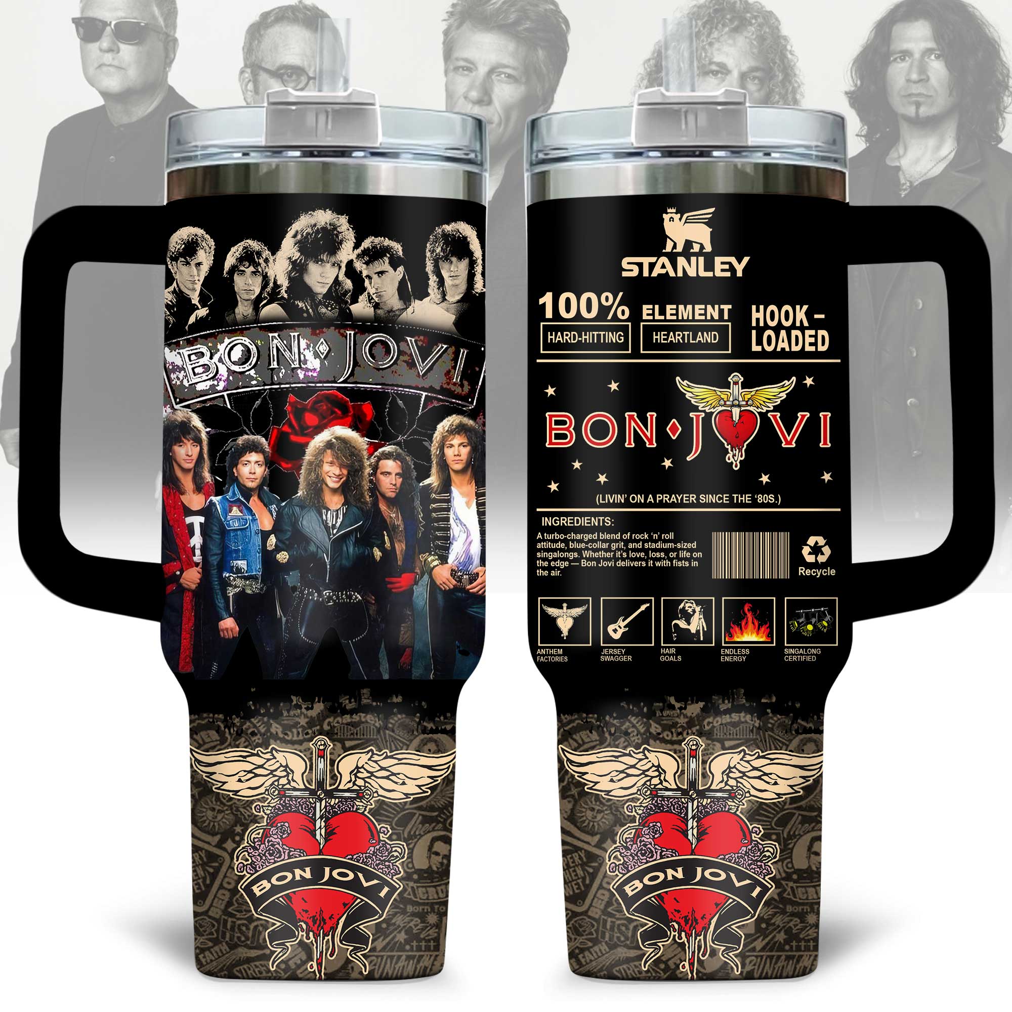 Bon Jovi Music Custom Stanley Quencher 40oz Stainless Steel Tumbler With Handle