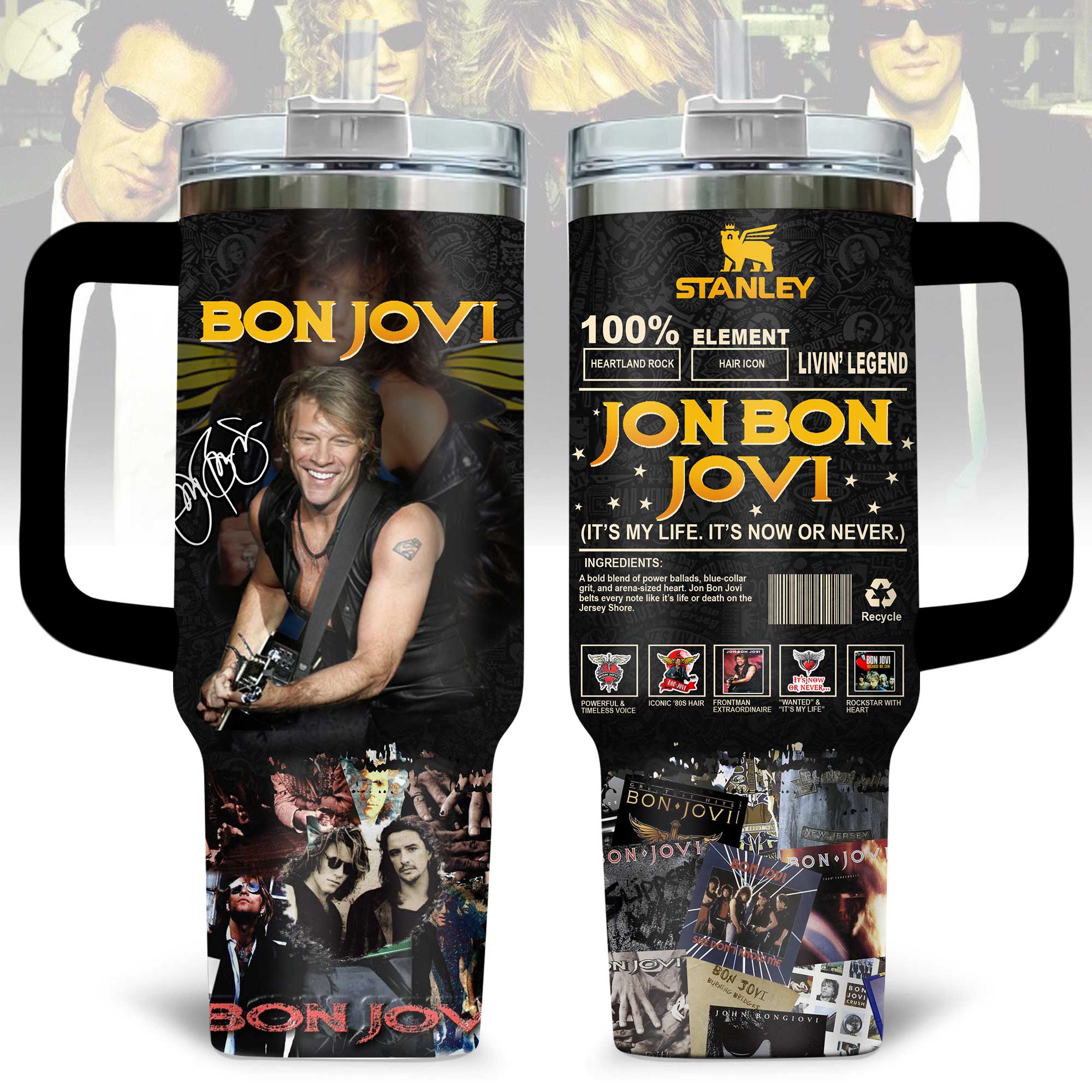 Bon Jovi Music Custom Stanley Quencher 40oz Stainless Steel Tumbler With Handle