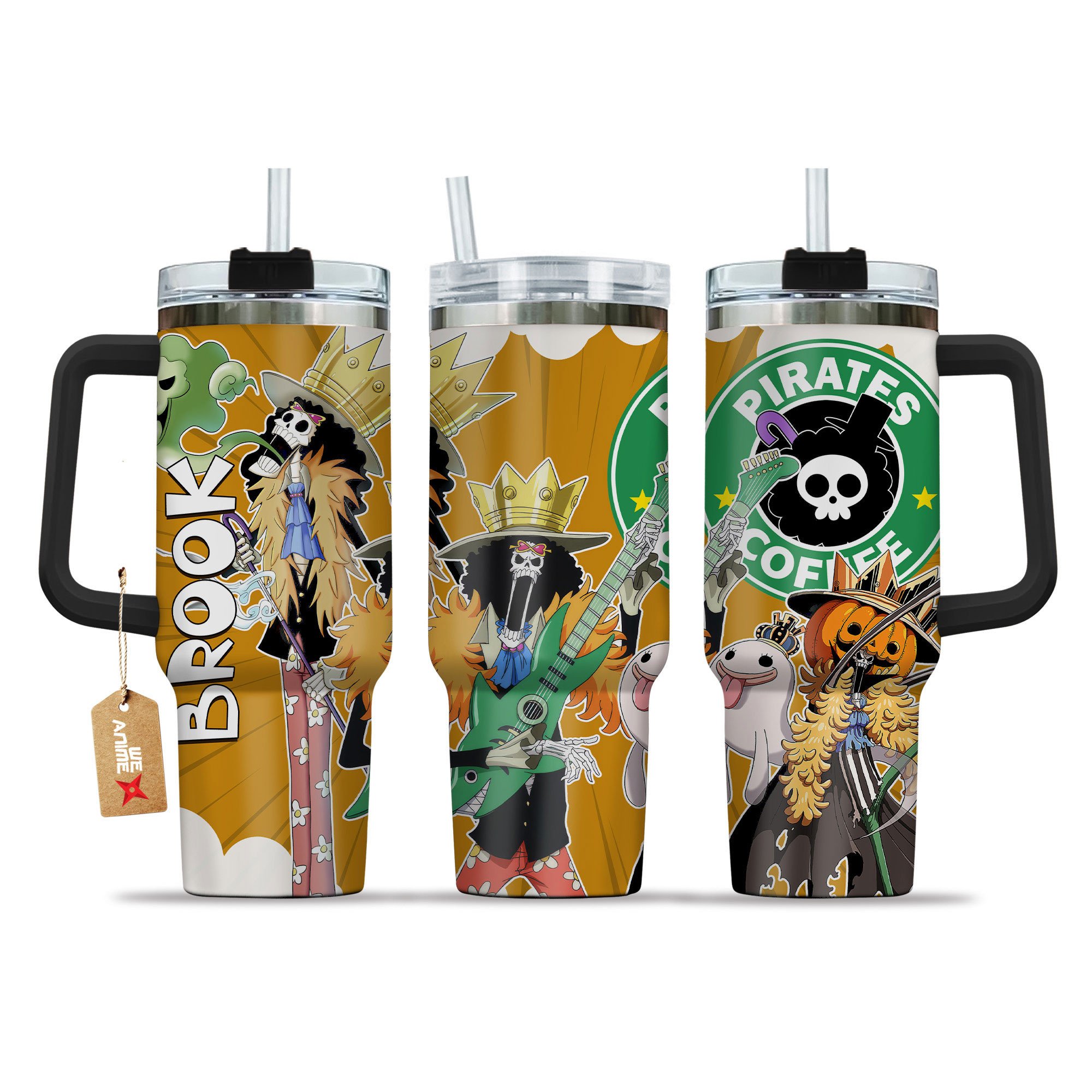 Brook One Piece Anime Custom Stanley Quencher 40oz Stainless Steel Tumbler With Handle