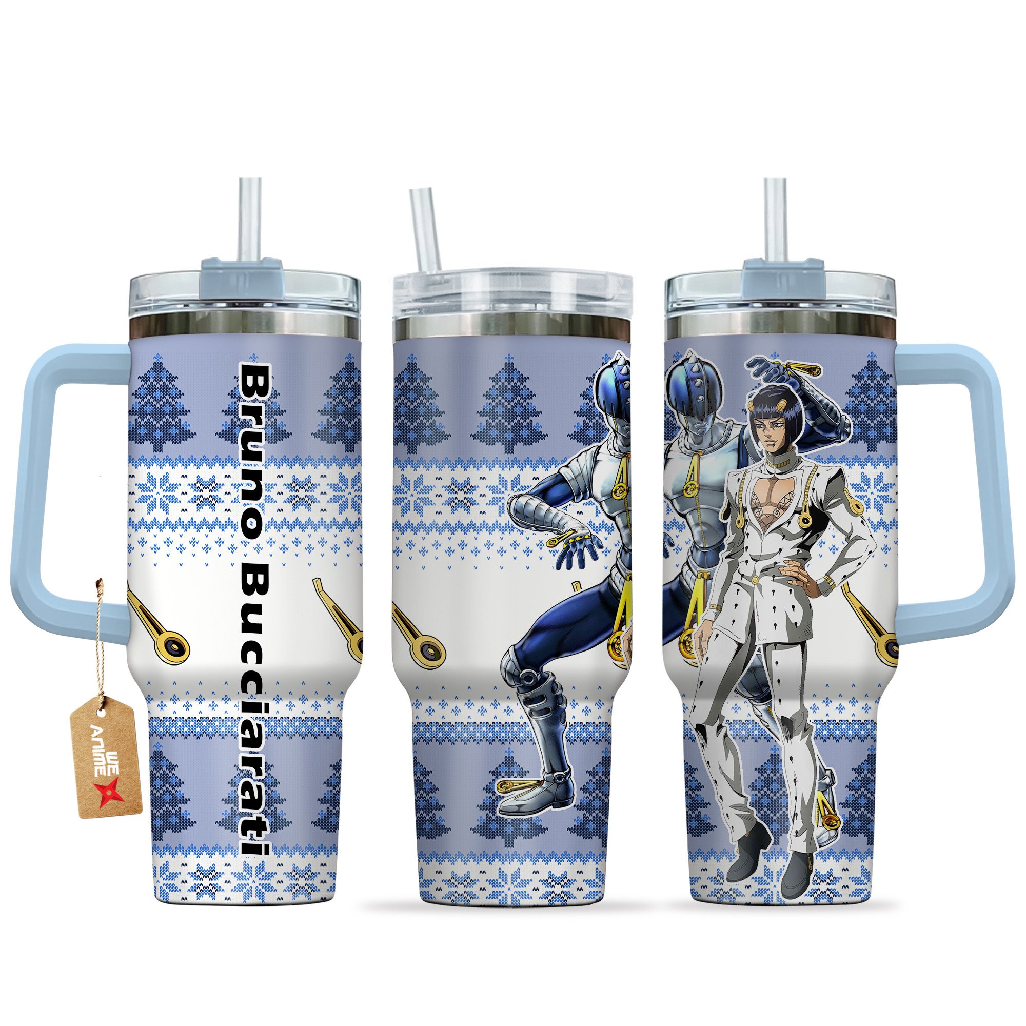 Bruno Bucciarati JoJo's Bizarre Anime Custom Stanley Quencher 40oz Stainless Steel Tumbler With Handle